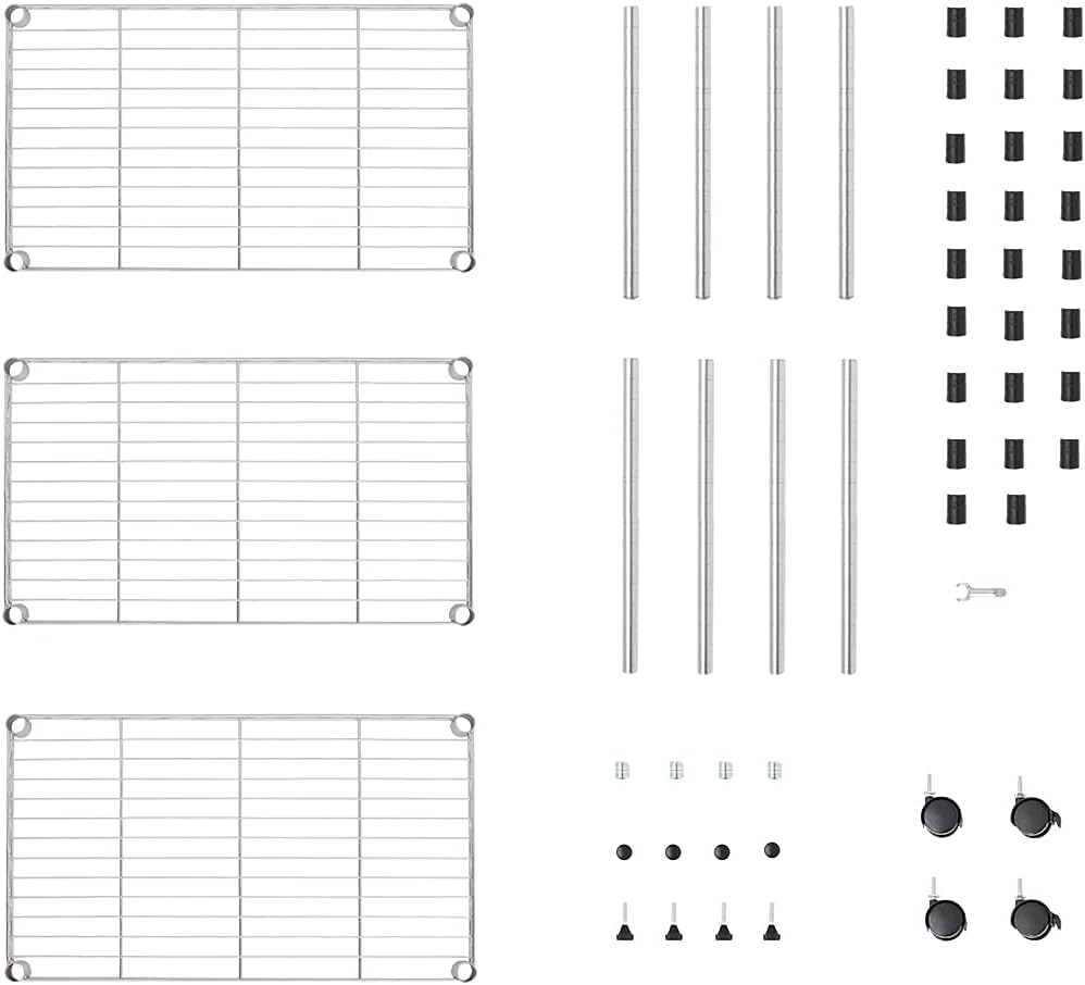 3 Tier Wire Shelving Unit Storage Rack, Metal Heavy Duty Utility Organizers, Organization Units for Metal Shelves, Pantry, Garage, Laundry Racks Durable Shelf Stand, 14"W x 24"L x 30"H, Chrome