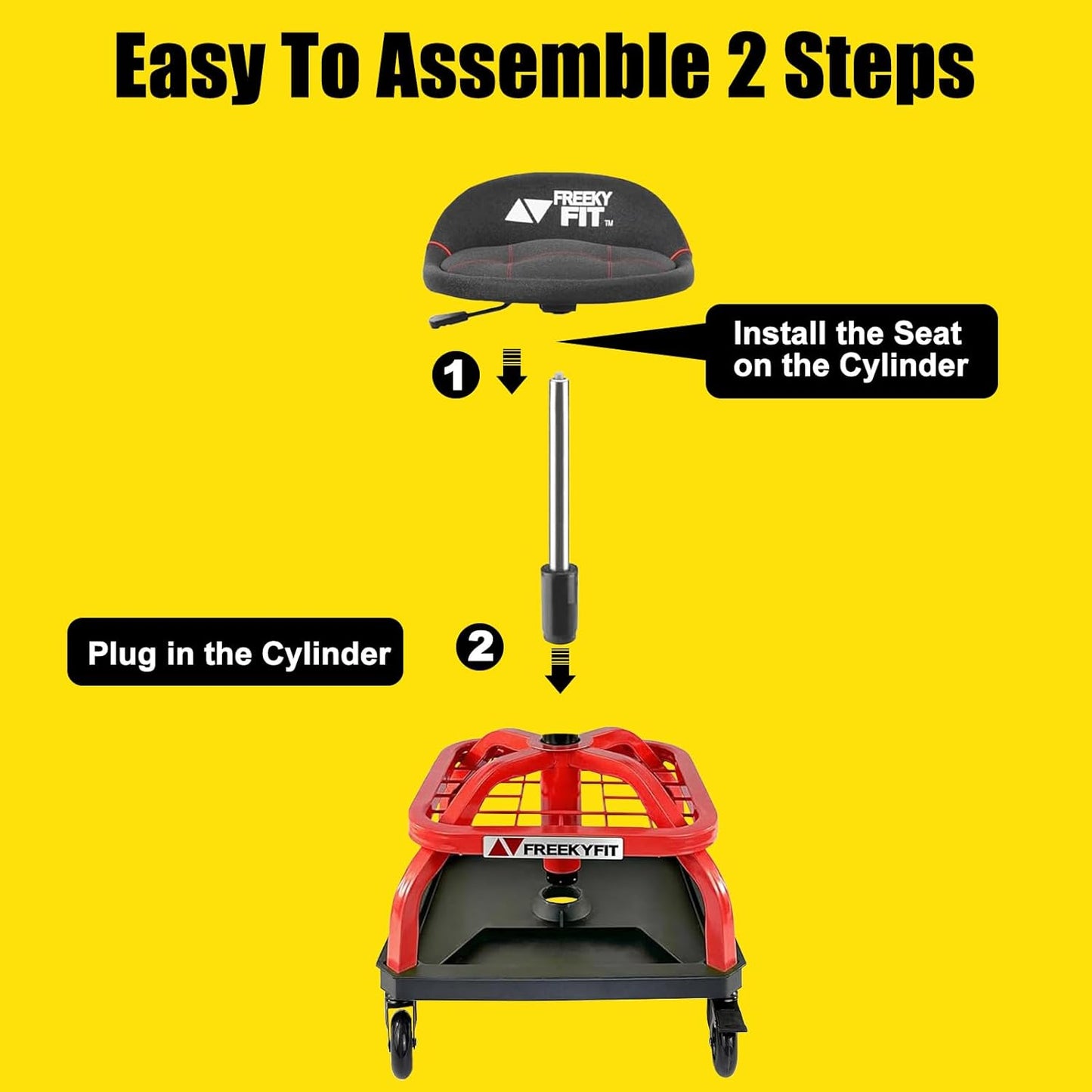 Rolling Shop Stool with Wheels, Garage Work Mechanic Stool with Backrest, Roller Mechanic Chair, Adjustable Height, 360° Swivel, Tool Tray Storage, 330 LBS Capacity, Heavy Duty, Red