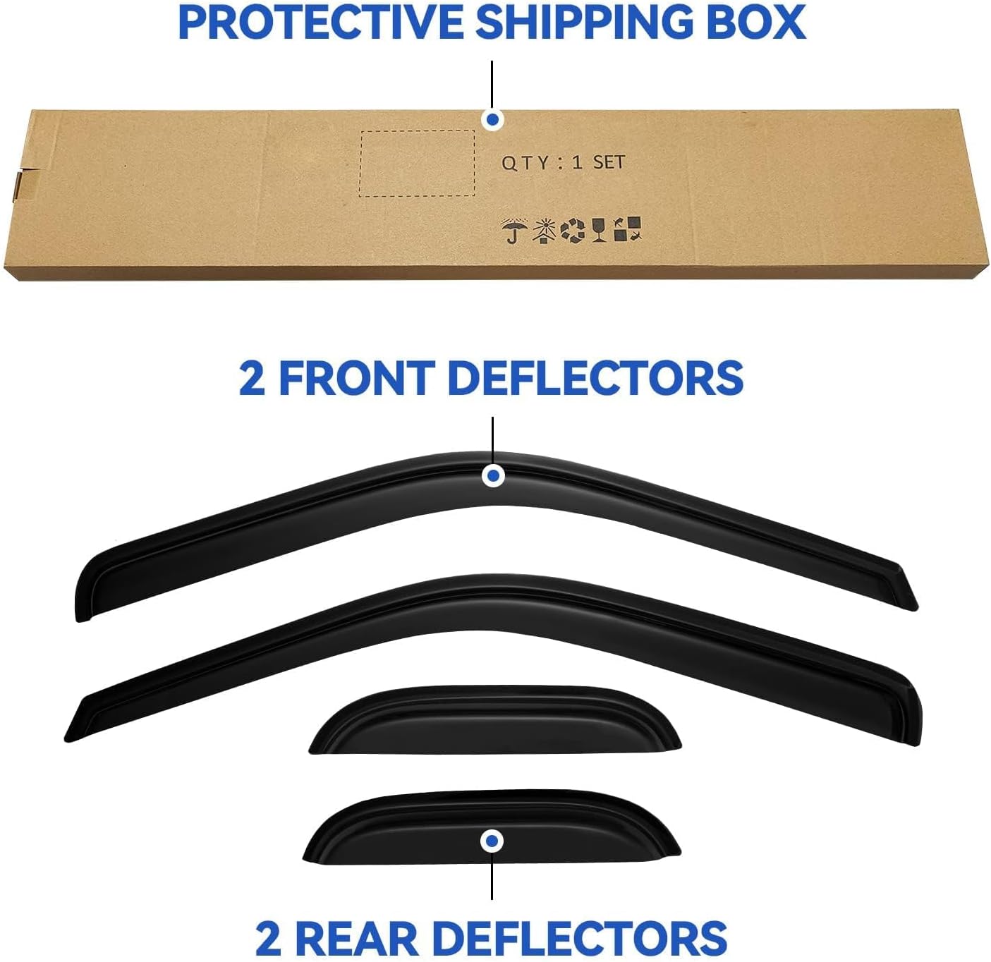 Window Visors Rain Guards for 1999-2016 Ford F250 F350 F450 Super Duty SuperCab, Out-Channel Window Vent Wind Deflectors Visors Shades for 99-16 F-250 F-350 F-450 Extended Cab