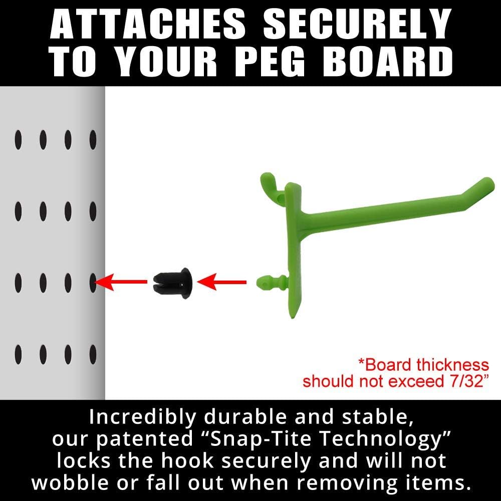 PegPro® 2" Hooks Kit for Standard “Wood Fiber” pegboard – Durable Plastic Pegboard Hooks - for Garage, Kitchen, Craft Room, and More (2" Hook - 24 Pack, Kiwi)