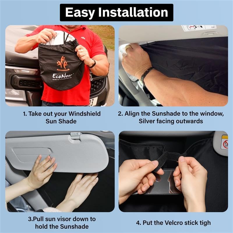 for Kia Soul 2020-2024 2025 EcoNour Windshield Sunshade-240T Polyester Material Cars Sun Visor Reflector Blocks UV Rays - Foldable Sunshade Interior Protection - Kia Soul Accessories