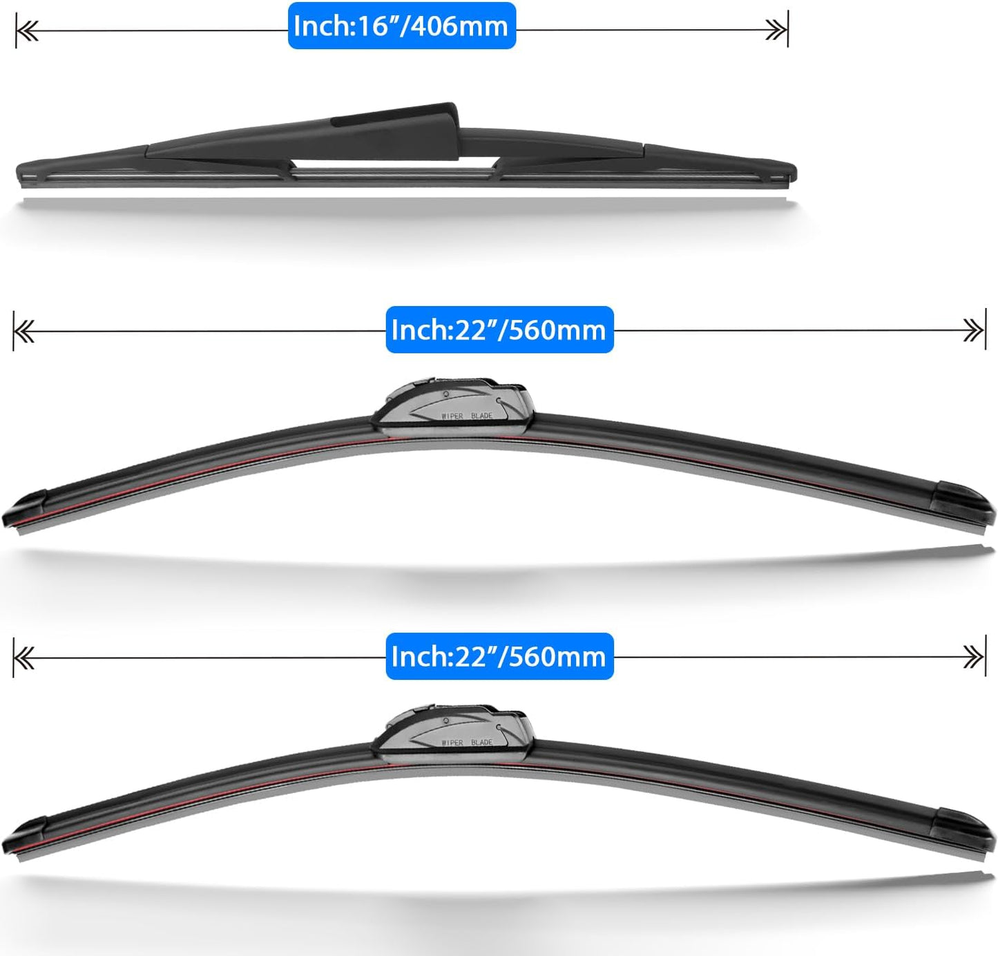Windshield Wiper Blades Replacement for 2009-2016 Ford Expedition Lincoln Navigator Original Factory Quality Front Rear Wipers Blade Set for My Car - 22" 22" 16" (Pack of 3)