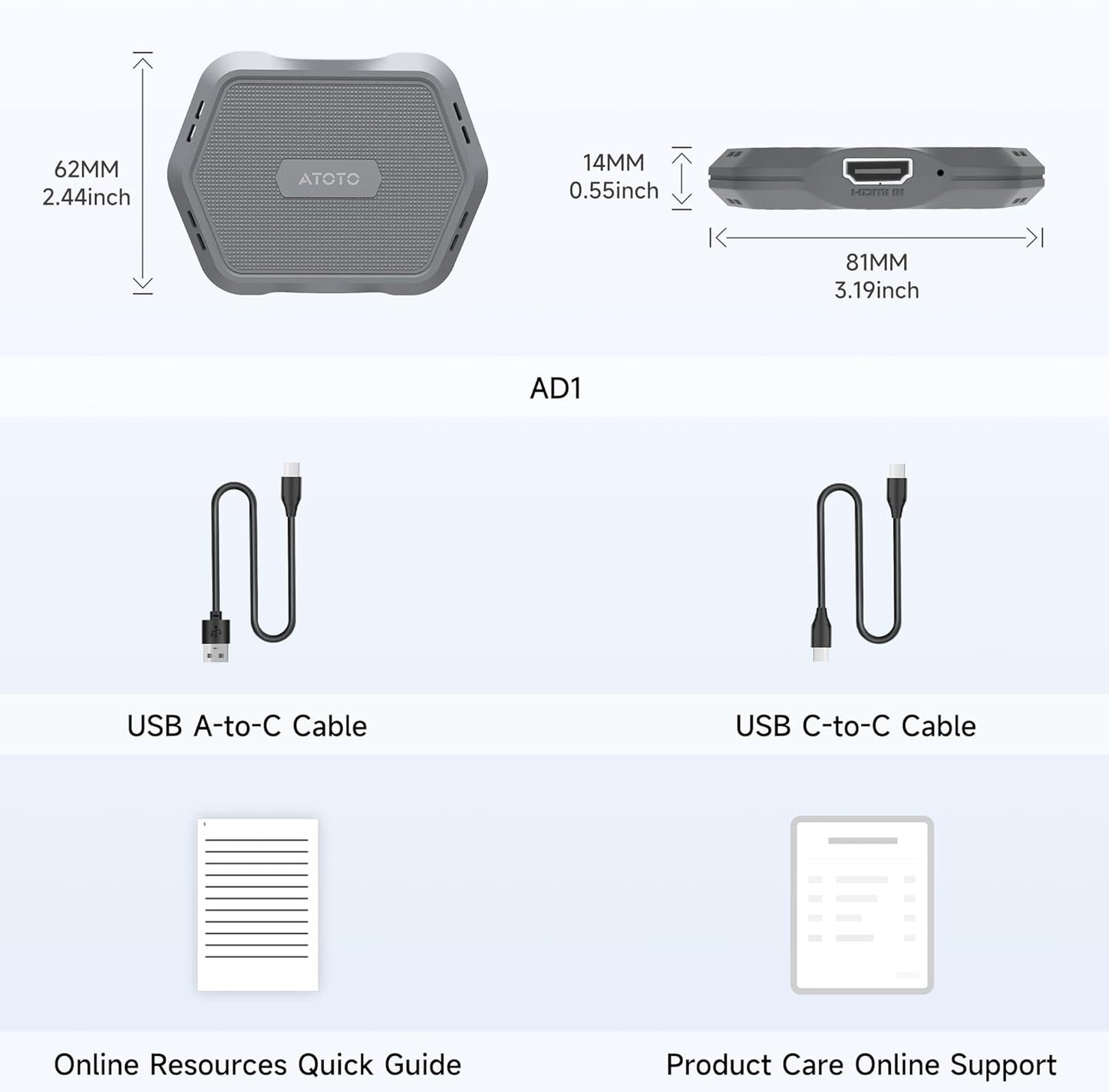 AD1 Wireless Carplay Adapter with HDMI, 2 in 1 Upgraded Dongle for Wired CarPlay Cars, Plug & Play HDMI Multimedia Hub for TV Box/Game Console/DVD/Blu-ray, Bluetooth 5.2, OTA Updates