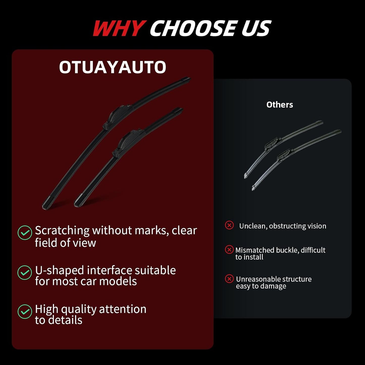 OTUAYAUTO Premium Windshield Wiper Blades - Replacement for Honda Odyssey 2005-2022 - Precision Fit, All-Weather Performance, Front and Rear Wiper Blades, J/U Hook - 26"+22"+16" (Pack of 3)