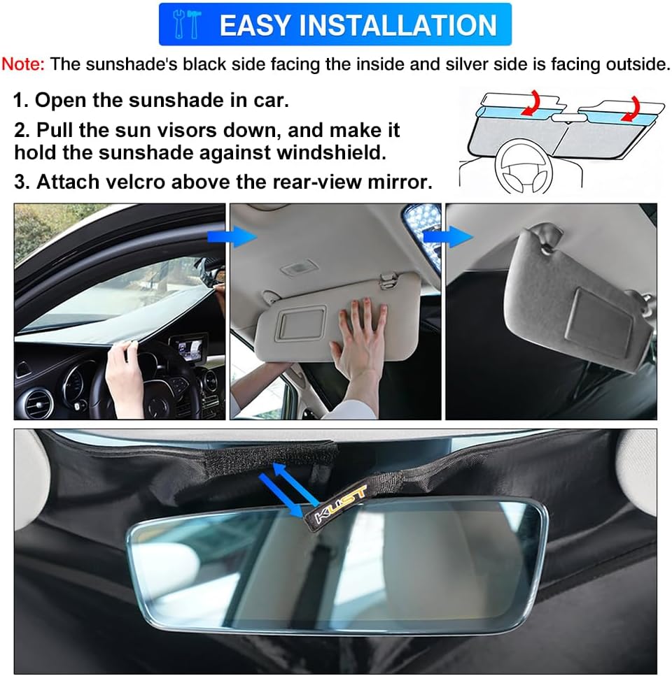 KUST Windshield Sun Shade for 2021-2024 2025 Jeep Grand Cherokee/Grand Cherokee L Accessories SUV Window Sunshade Sun Visor Protector Foldable Blocks UV Rays Keep Your Car Cooler