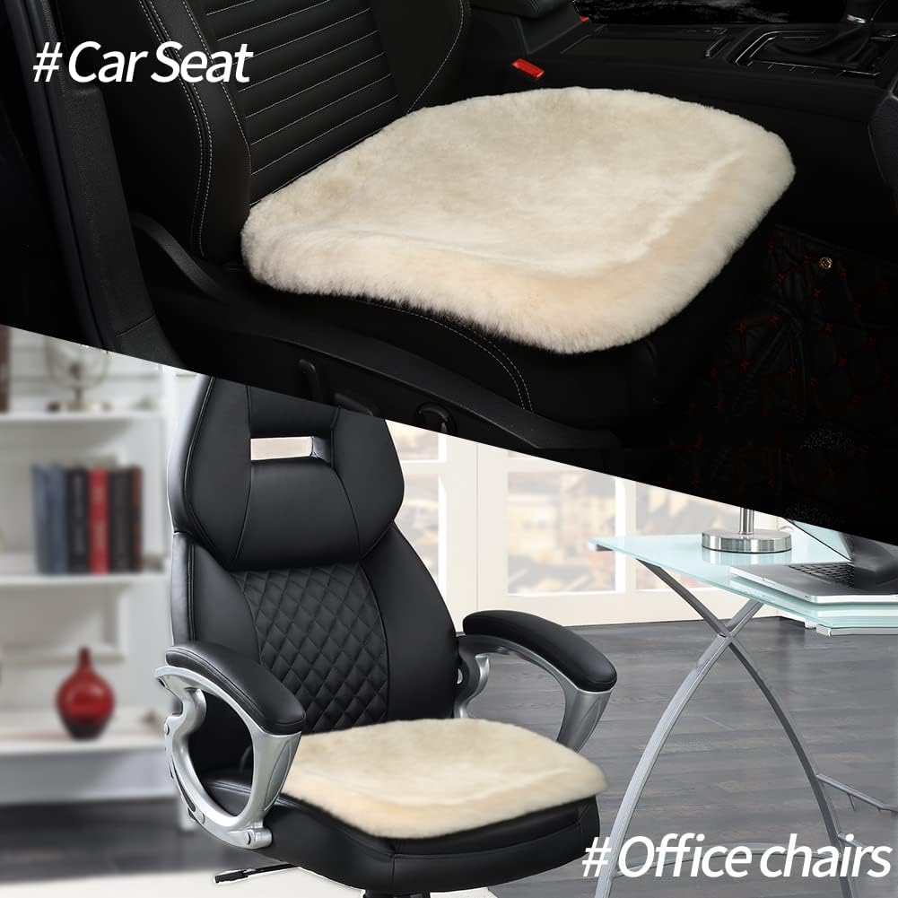 LLB Genuine Sheepskin Car Seat Cushion Seat Covers for Cars Trucks SUV Comfort Seat Protector Pad for Car Driver Seat Car Accessories for Women Office Chair Car Decor (Pearl Front Seat Cushions-2 Pcs)