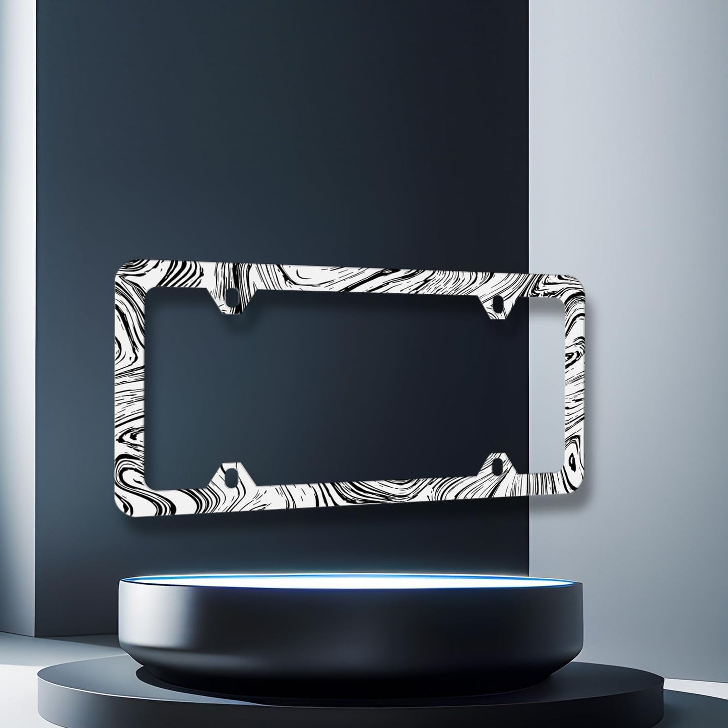 Abstract Marble Print License Plate Frame Wood Texture Marble License Plate Stainless Steel Colorful Car Accessory Funny License Plate Decoration Men Women Size 12.2"x6.2" with Screws