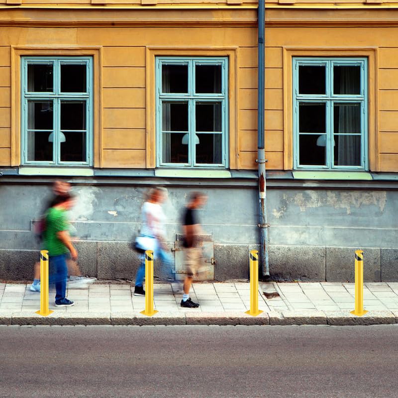 Bollard Post(42''*4.5''), Steel Bollards, Safety Bollard Yellow Powder Coated Parking Bollard Driveaway Barrier for Traffic-Sensitive Area, Garage or Parking Lot(42''-2pcs)