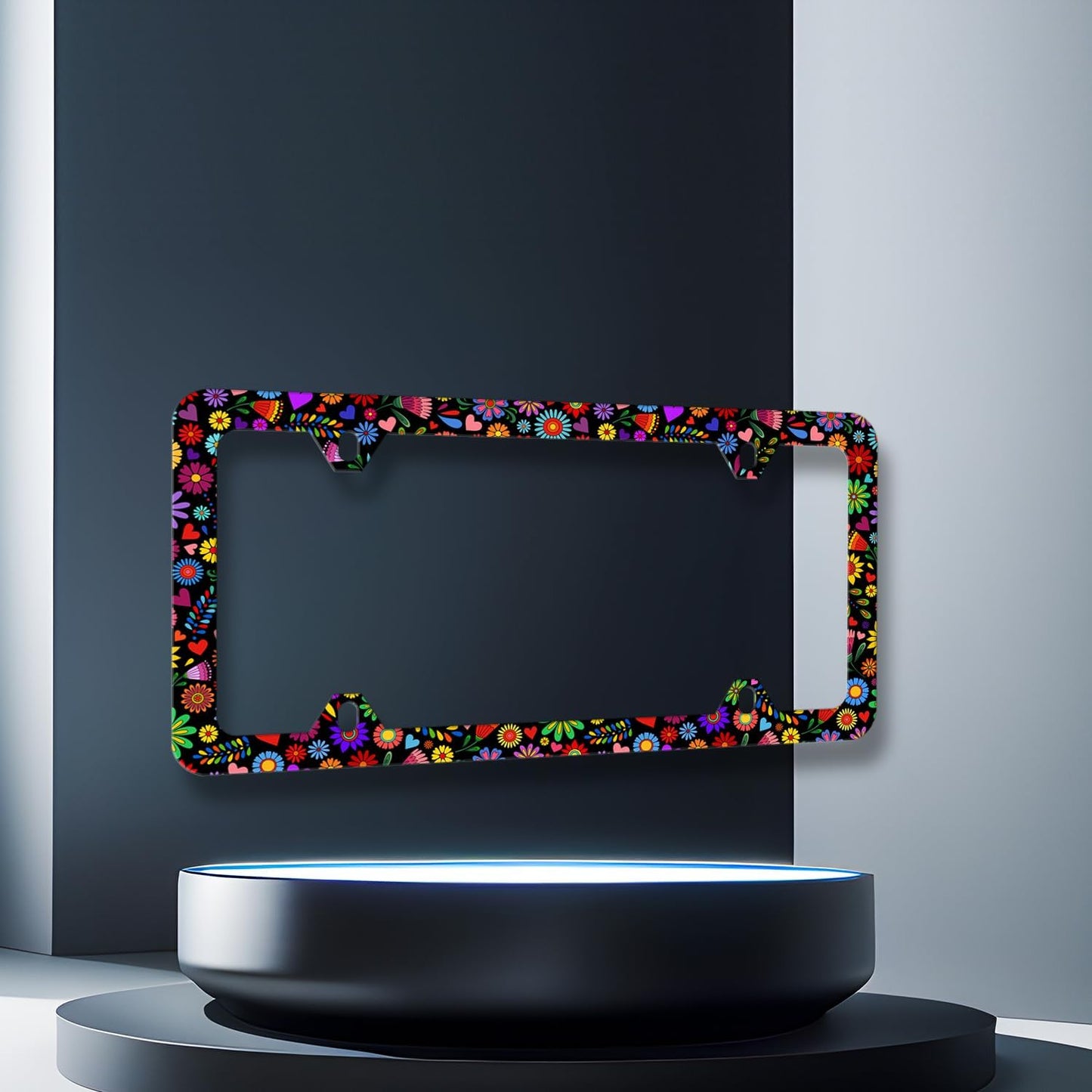 Abstract Flowers License Plate Frame Bright Colorful Art Floral License Plate Stainless Steel Flowers Car Accessory Funny License Plate Decoration Women Size 12.2" x 6.2" with Screws