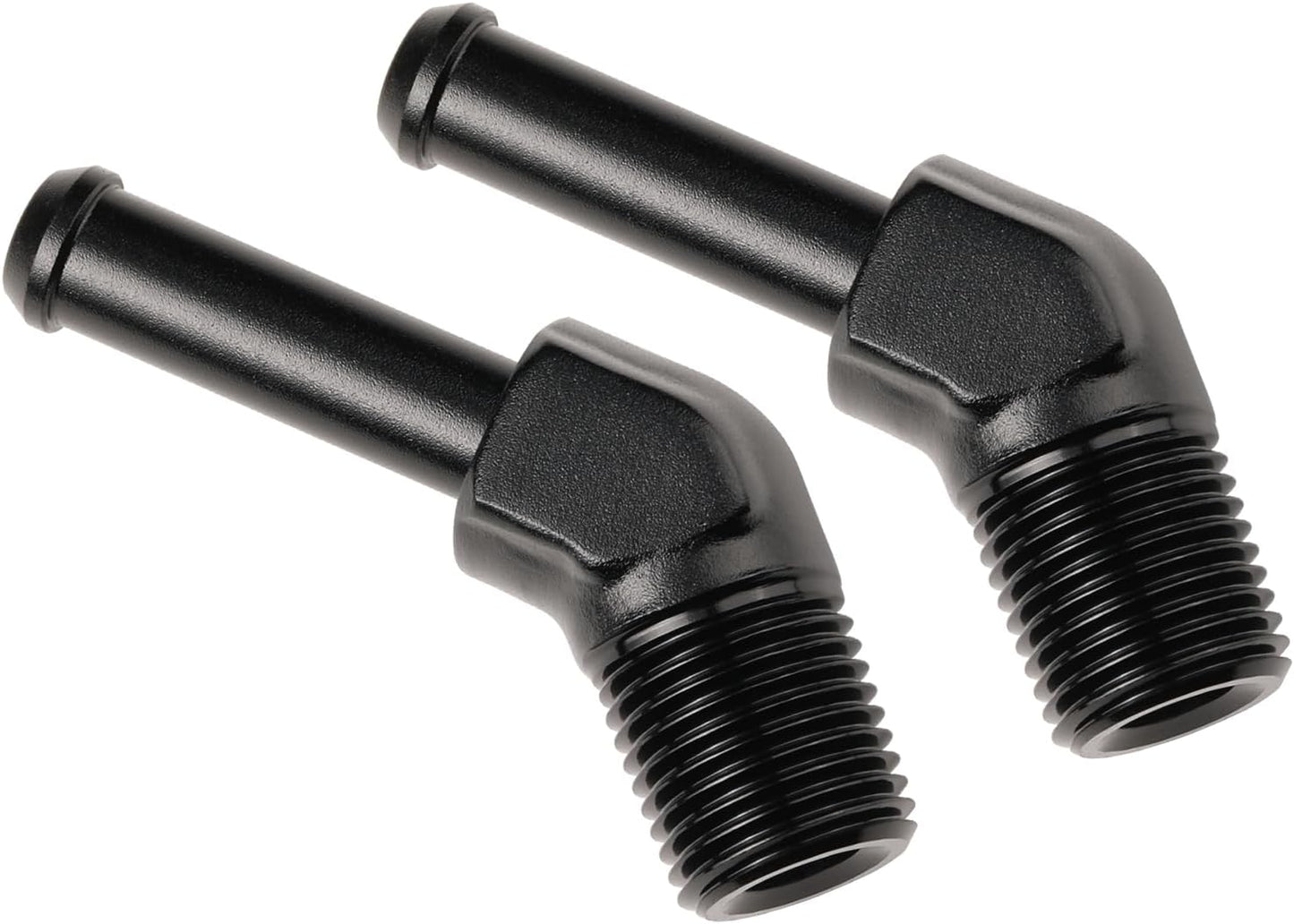 1/8 NPT Male to 1/4" Hose Barb Fitting Adapter 45 Degree Elbow Aluminum Black 2PCS