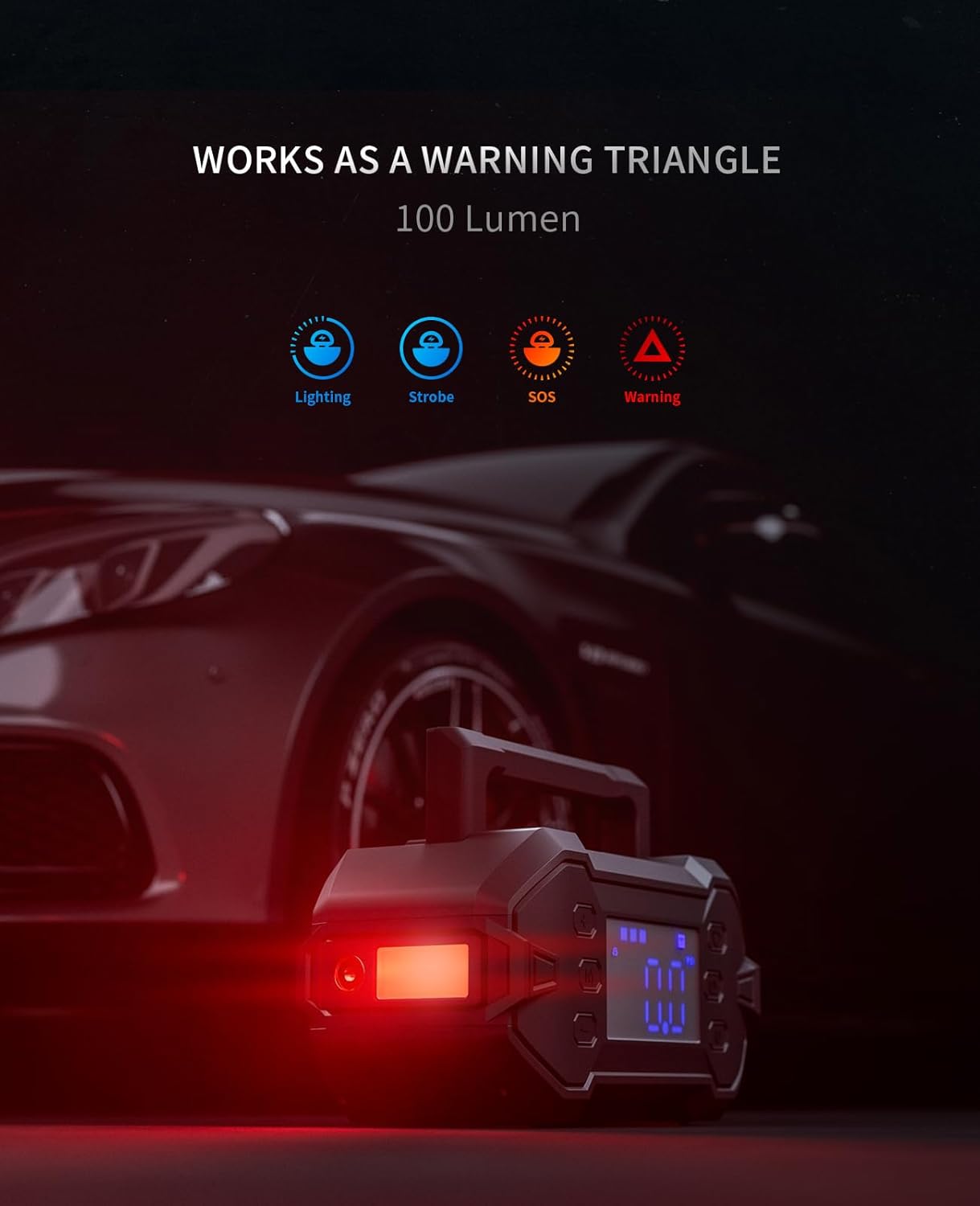 Portable Car Jump Starter 3000A with Air Compressor 12V Battery Jumper Emergency for 8.0L Gas & Diesel Engines Power Booster Start Boost Charger Box and Power Bank, for All Weather (GK-J1206P)