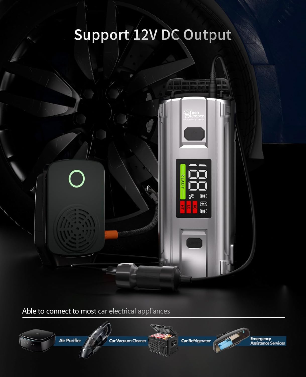 Car Jump Starter 3000A Portable: 12V Jump Start Battery Pack for 8.0L Gas/Diesel Engines, Car Battery Jumper Starter with PD65W Fast Charge, Smart Jumper Cable for Safety, 3 Emergency LED Lights Kit