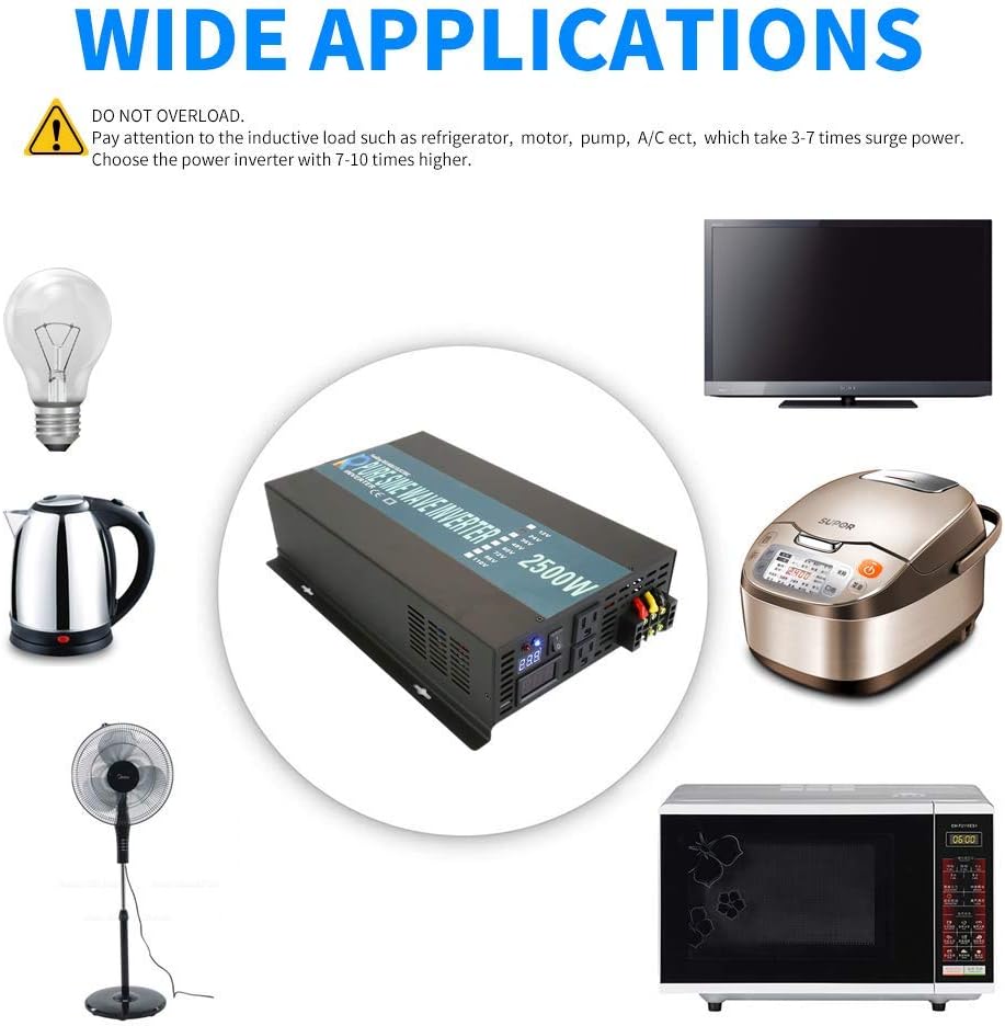 WZRELB Strong Driving Capacity 2500W 24VDC to 120VAC Pure Sine Wave Inverter Power Converter (RBP250024B1), Black