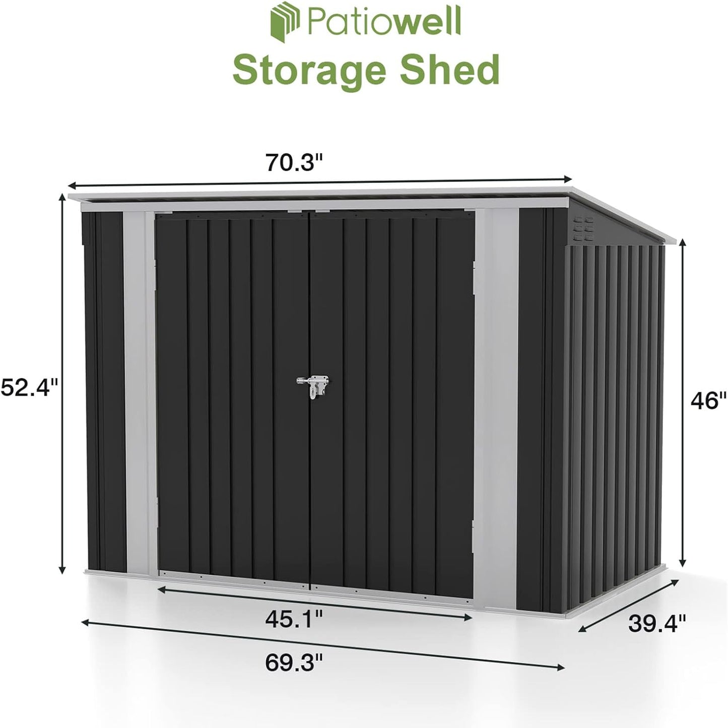 Patiowell 6 x 3 FT Horizontal Metal Shed, Outdoor Storage Shed with Double Lockable Doors and Easy Lift Hinges for Trash Cans, Garden Tools and Pool Accessories, Sloping Roof for Backyard Garden Lawn