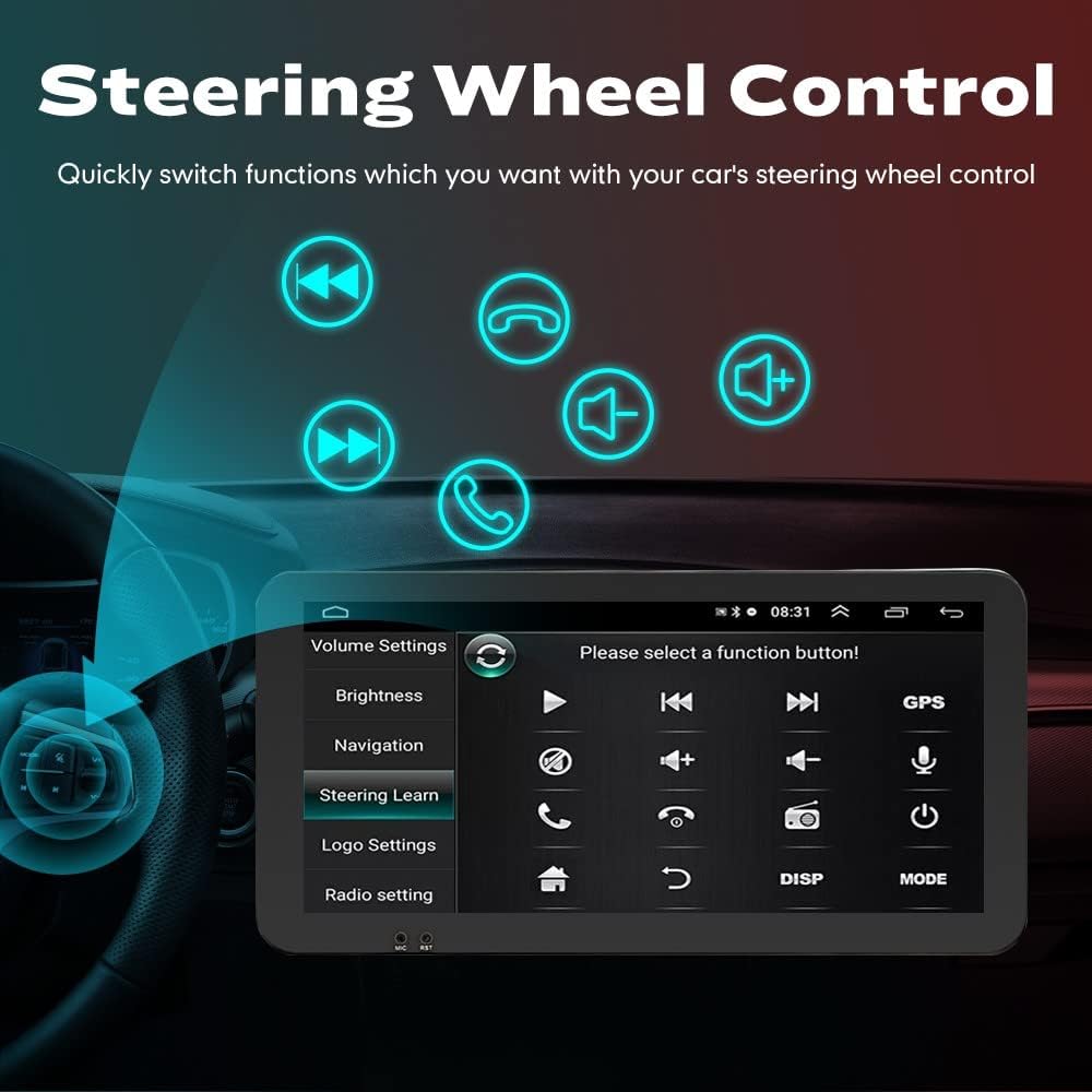 Kunfine Car CarPlay Android Auto Navigation Stereo GPS Radio Camera Display 10.33" QLED Touchscreen Headunit Tablet Media Player for Peugeot 301 2013-2022, if Applicable Octa Core 4G+64G Gloss Black