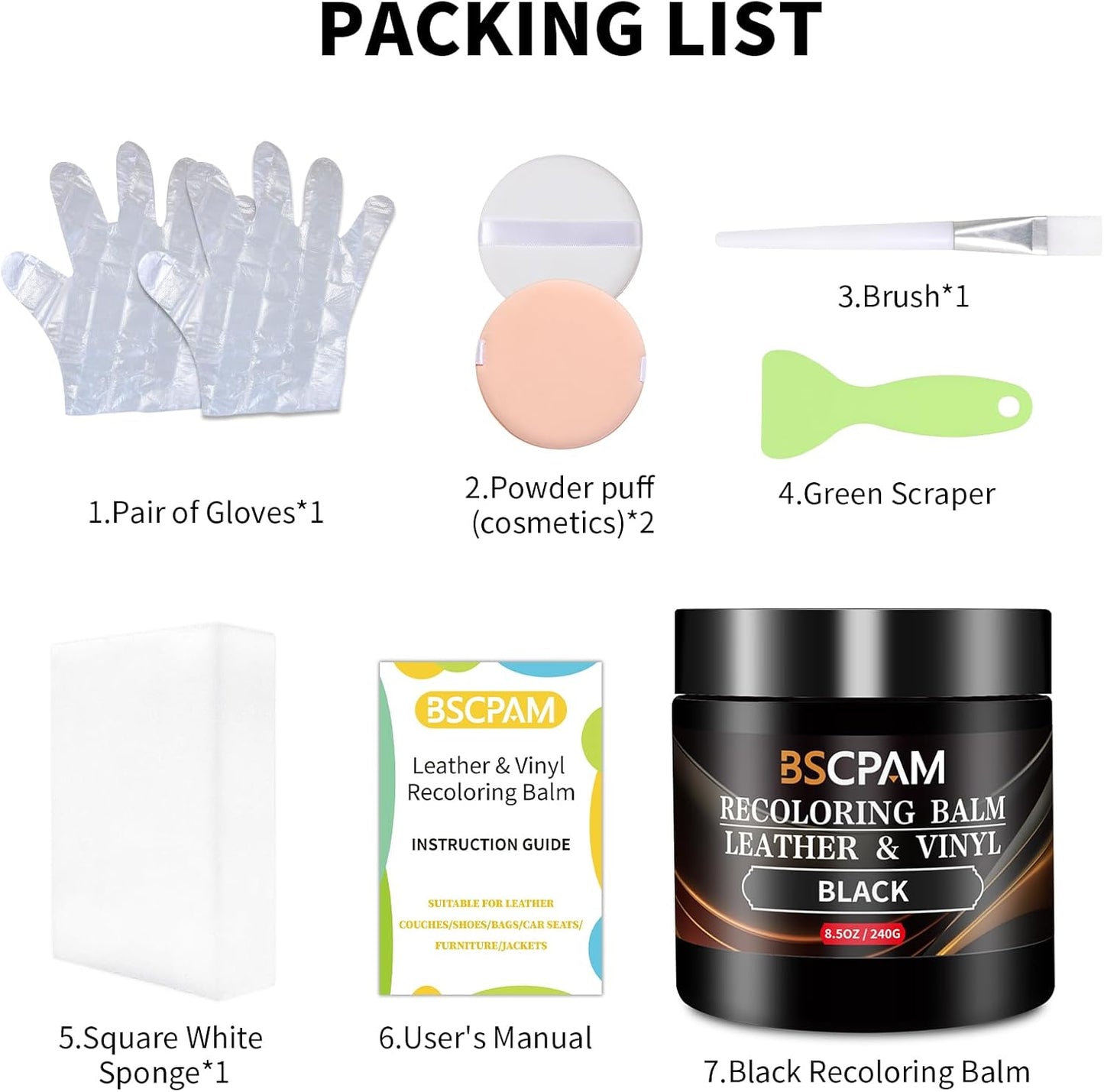 Black Leather Recoloring Balm,Leather Couch Scratch/Stain Remover,Leather Repair kit for Vinyl Furniture and Car Interior,Leather Dye Paint for Scratched and Faded Leather Couches