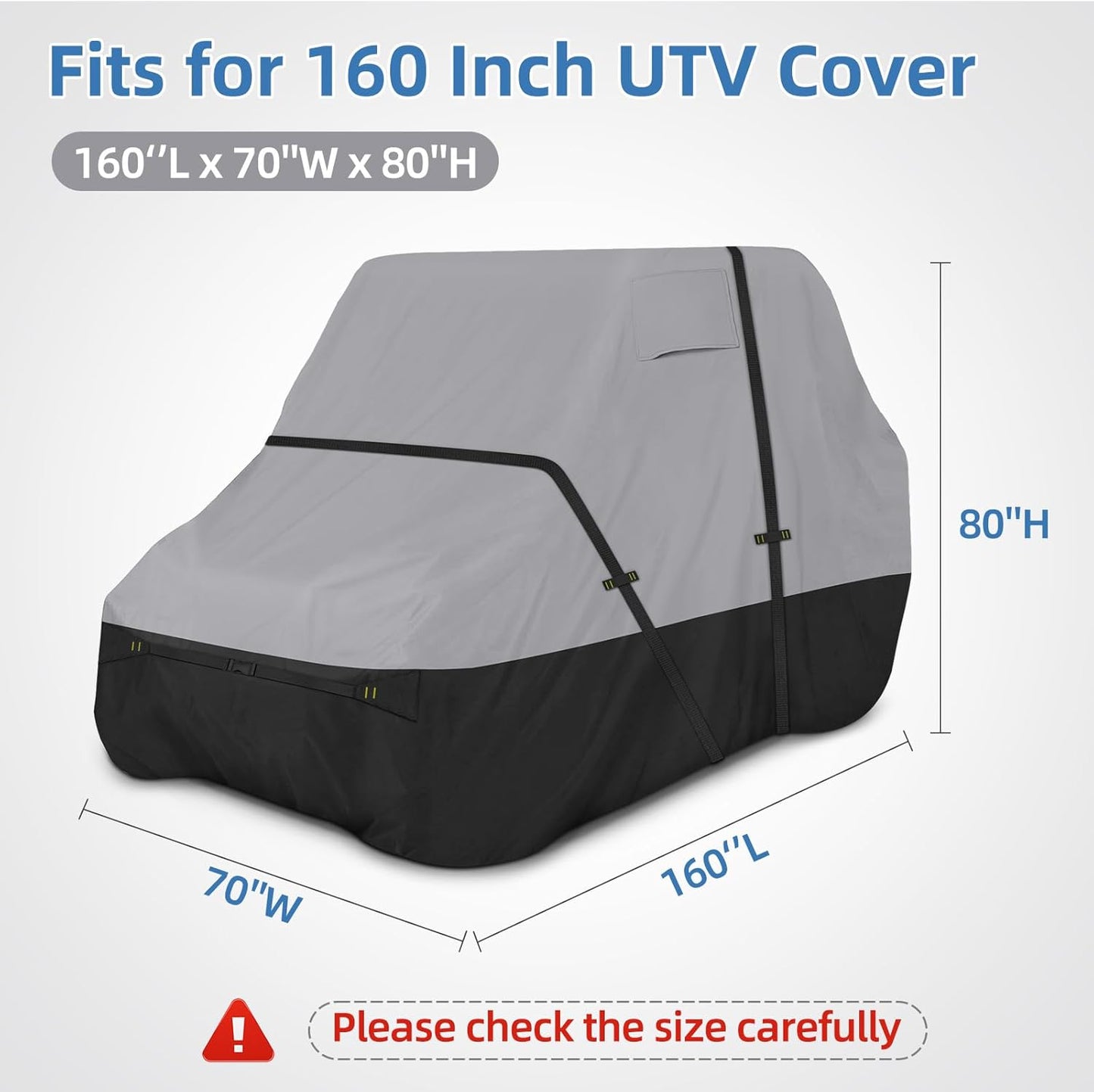 UTV Cover, Waterproof Side by Side Cover,2-3 Seaters Outdoor Storage Cover with Windproof Straps Compatible with Polaris, RZR, Honda, Can-Am, Yamaha 160" x70" x 80"