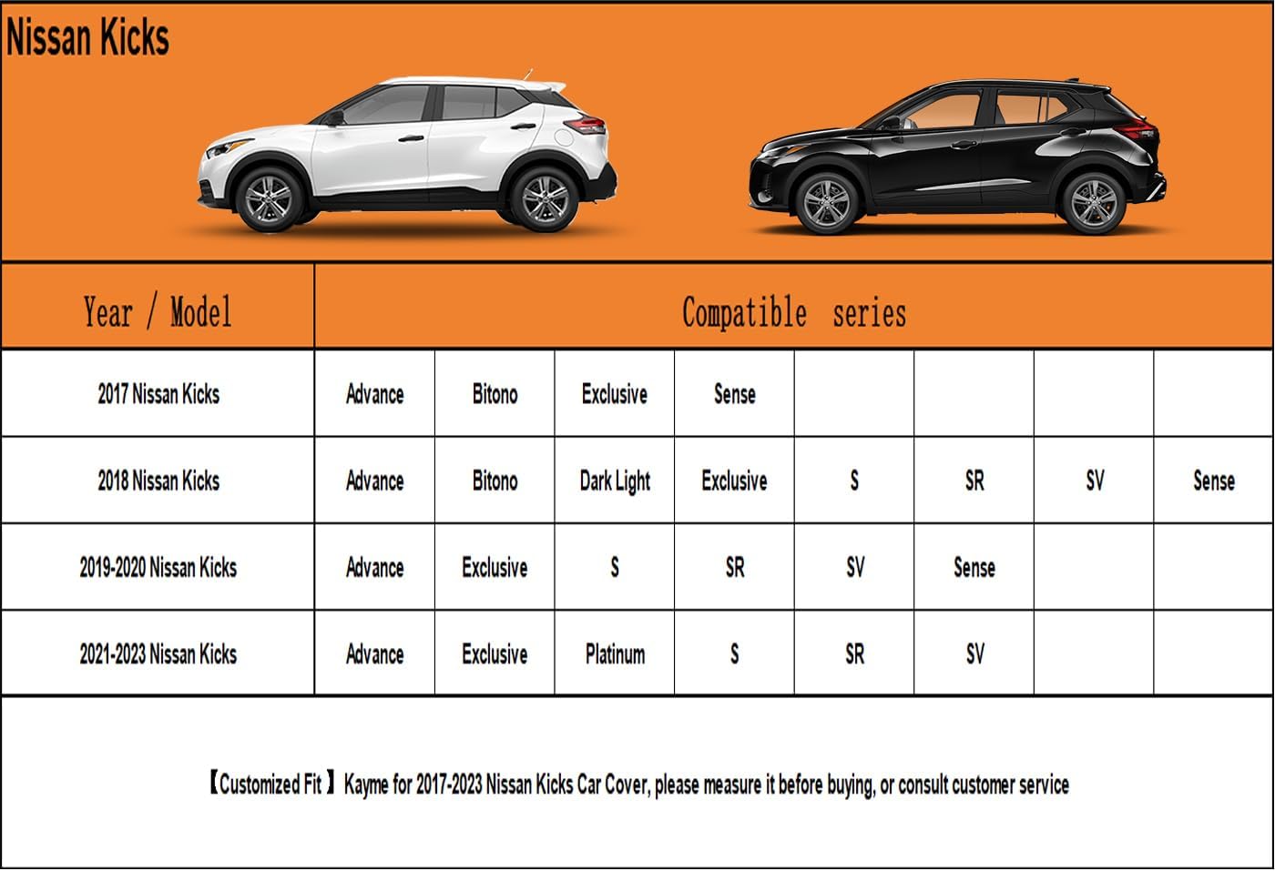 Kayme 7 Layers SUV Car Cover Custom Fit for Nissan Kicks (2017-2025) Waterproof All Weather for Automobiles, Outdoor Full Cover Rain Sun UV Protection.Black