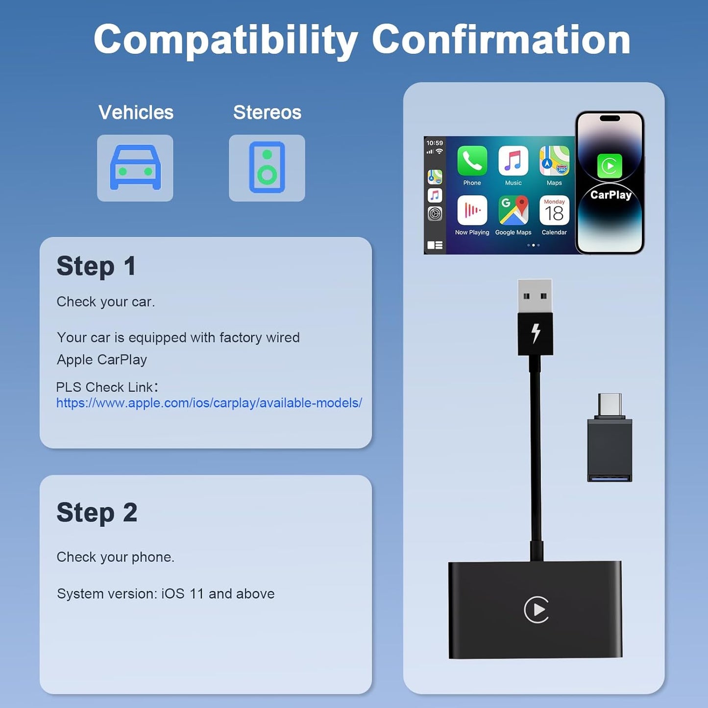 LXJADAP Wireless CarPlay Adapter 2025 Upgrade Wired CarPlay to Wireless, Plug and Play Easy Use Fast Stable Connection Car Play for iPhone