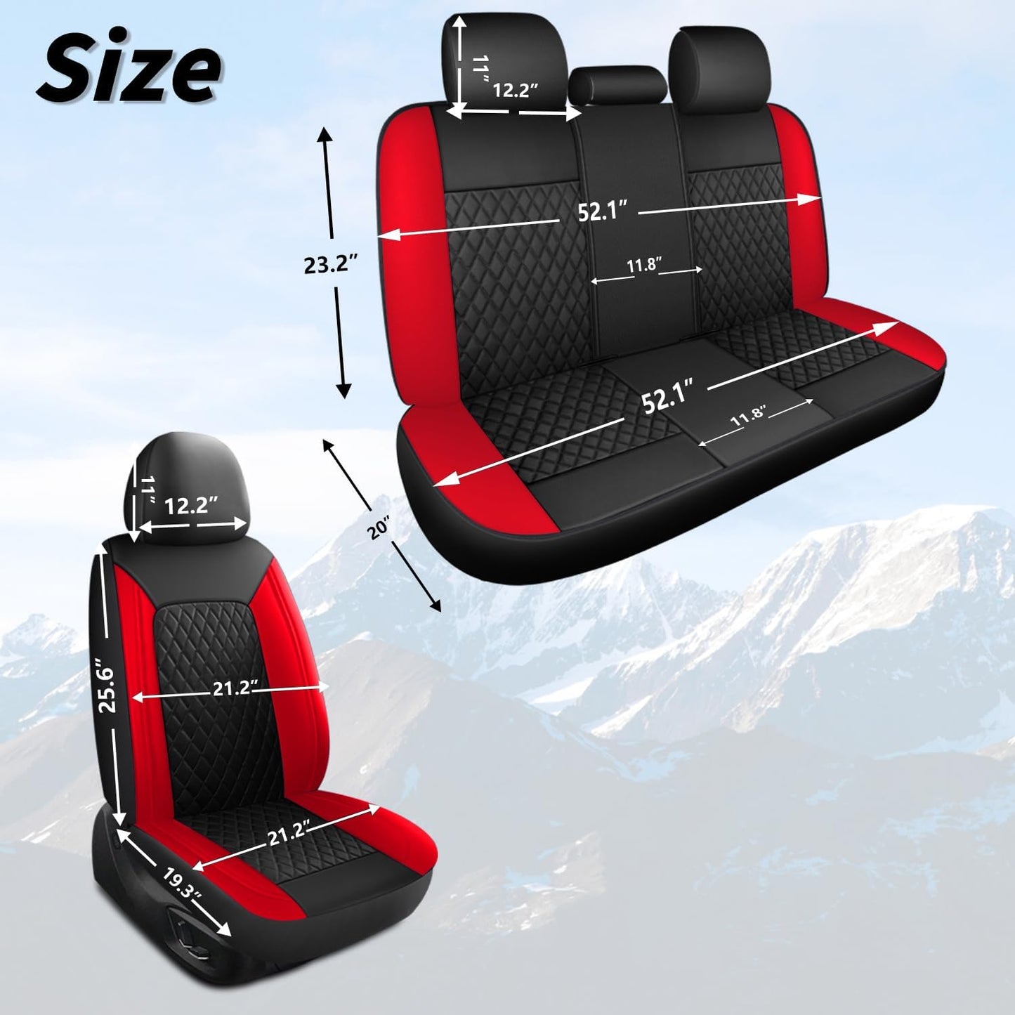 Red Car Seat Covers,Breathable and Waterproof Seat Cover Full Set,PU Premium Universal Fit Automotive Airbag Compatible for Cars Sedans SUVs Vans and Trucks(Full Seat,Black+Red,N1)