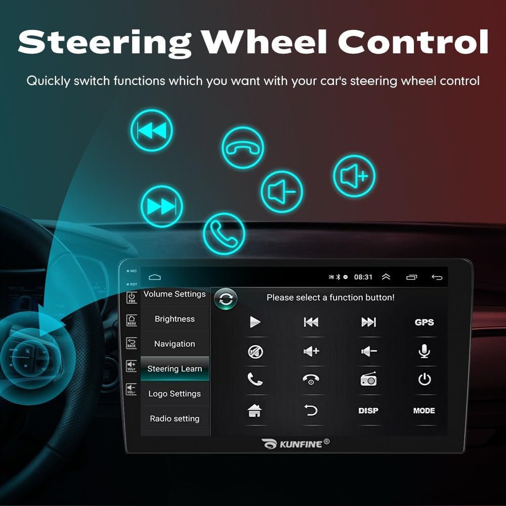 Kunfine Car CarPlay Android Auto Navigation Stereo GPS Radio Reverse Camera Display 9" IPS Touchscreen Headunit Tablet Pad Media Player For Peugeot 301 13-22 if Applicable Quad Core 2G+64G Gloss Black