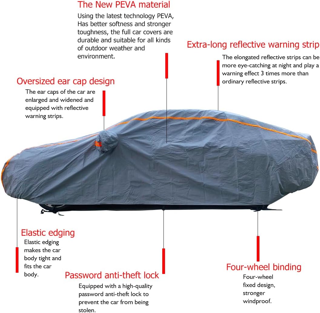 KEYOOG Universal Waterproof Heavy Weight Full Car Covers, Fit Pickup, All Weather, Outdoor Full Cover Weatherproof UV Sun Protection Snow Dust Storm Resistant with PEVA Cotton, Fit Length 230"-260"
