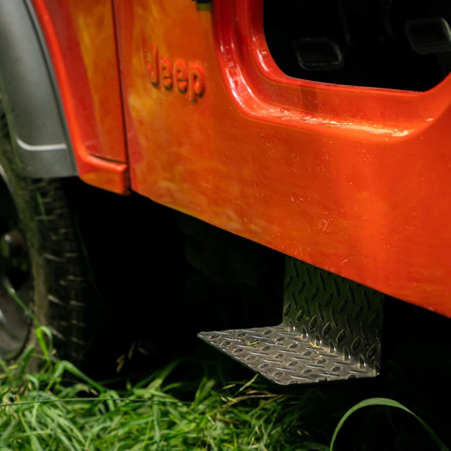 CJ5 Side Steps Compatible with Jeep © CJ Vehicles (Pair) - Solid Steel Construction - Metal Diamond Treadplate Traction Design - Universal Fitment on Classic CJ-5 (CJ7) (CJ7-BLACK)