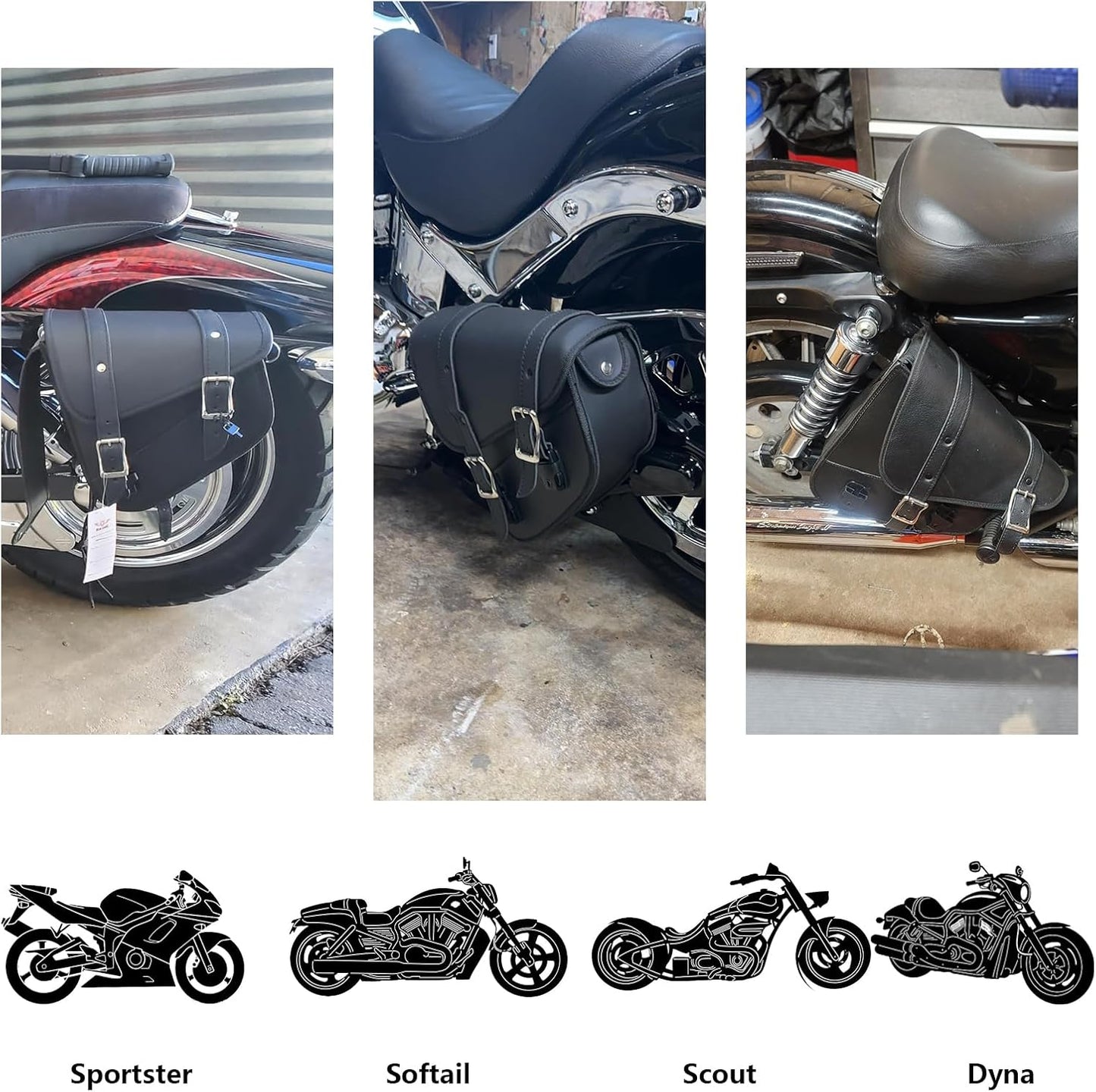 GARGOYLE BELLS Motorcycle Saddle Bags Solo Swing Arm Bag For Sportster Softail PVC Waterproof Motorcycle Luggage Bags for Motorcycle or Bike (Left Side, Black PVC)