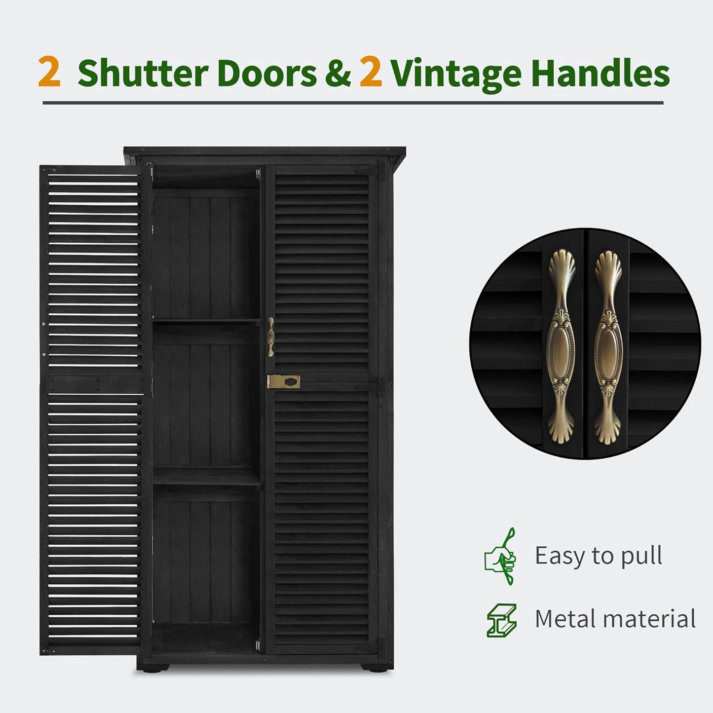 MCombo Outdoor Storage Cabinet, Wooden Storage Shed with Latch, Outside Garden Tool Shed with 2 Doors for Patio Yard Lawn, 0808 (Black, Medium)