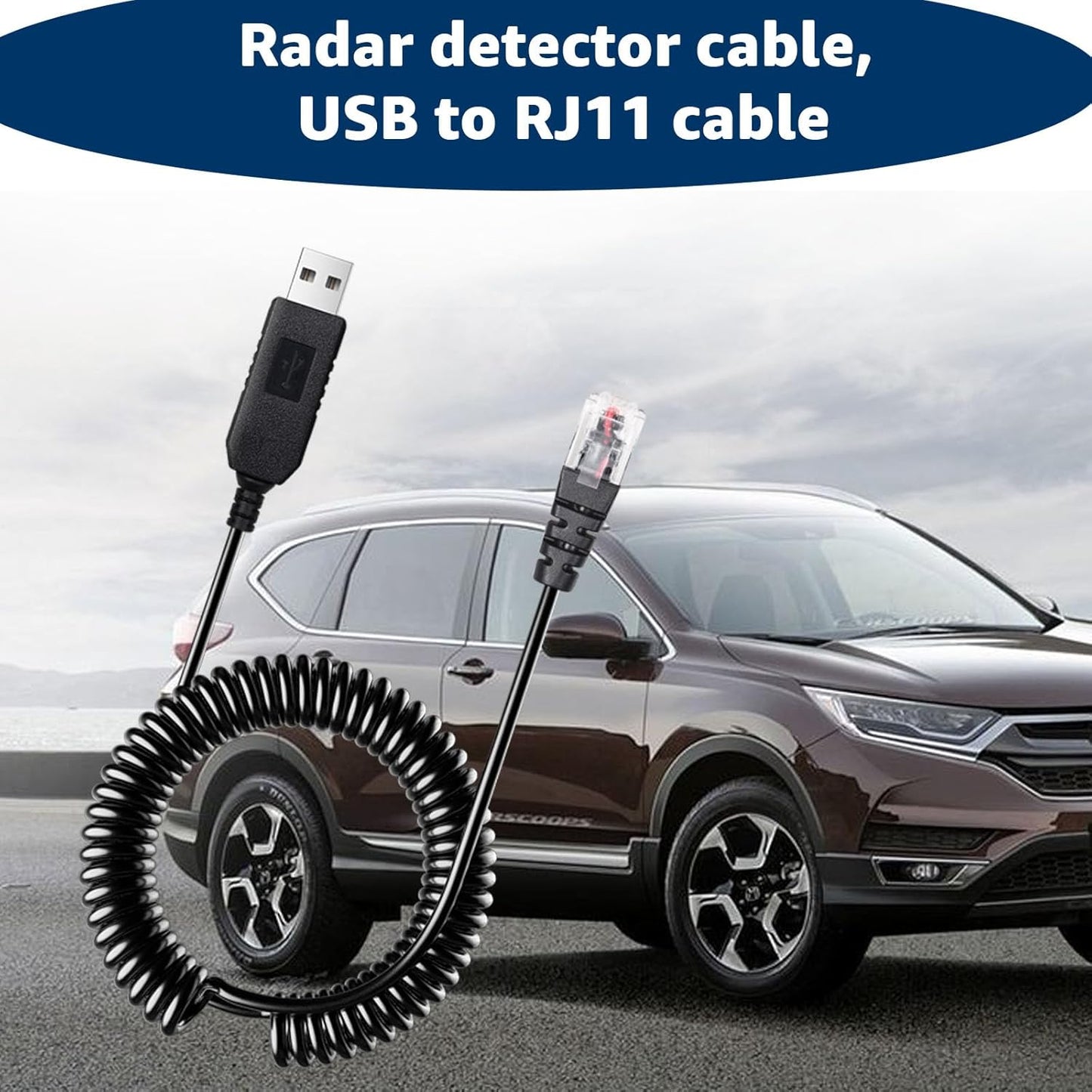 Radar Detector Colied Cable with USB to RJ11 Plug Cable 5V-12V Power Cable Compatible with Escort Uniden Radenso XP Beltronics Cobra Whistler 9.8FT Powered for 12V Radar Detectors