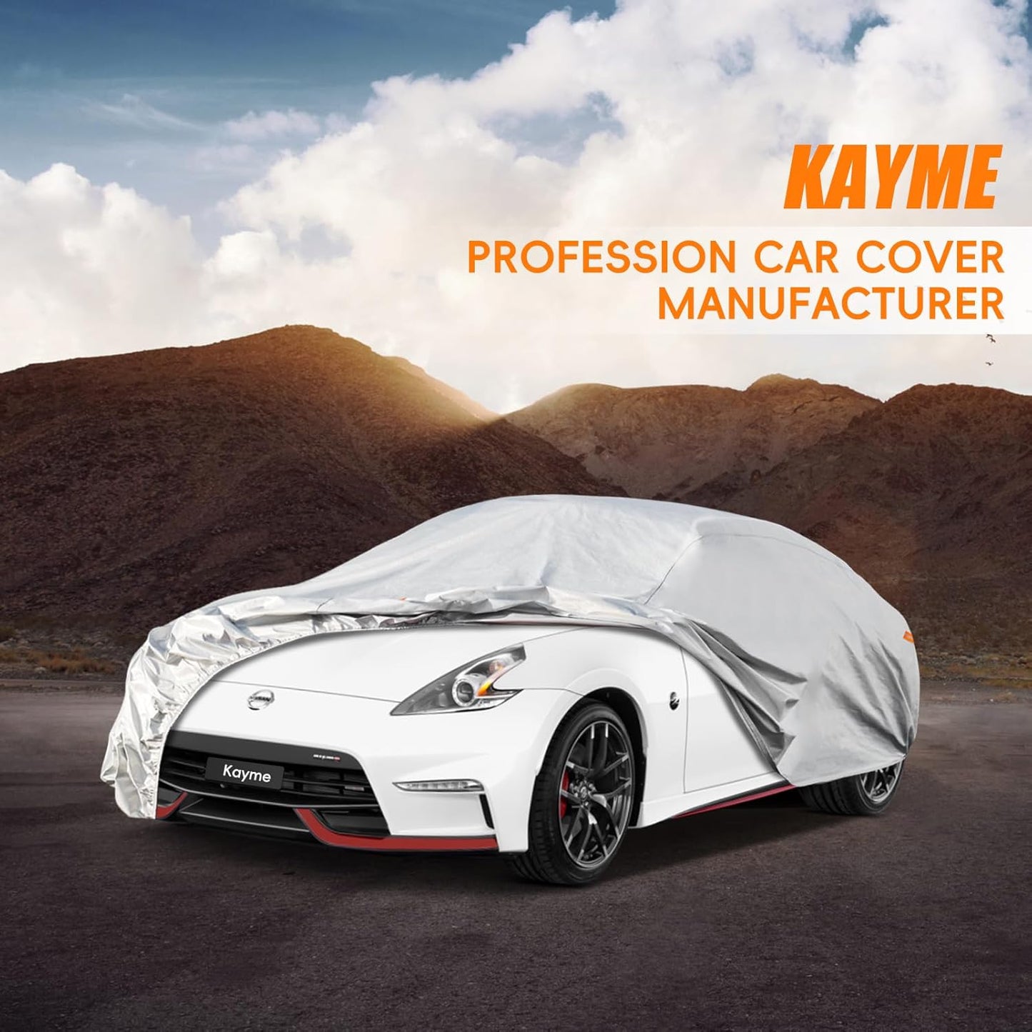 Kayme 6 Layers Car Cover Custom Fit for Nissan 350Z/370Z(2009-2025) Waterproof All Weather for Automobiles, Outdoor Full Cover Rain Sun UV Protection.Silver