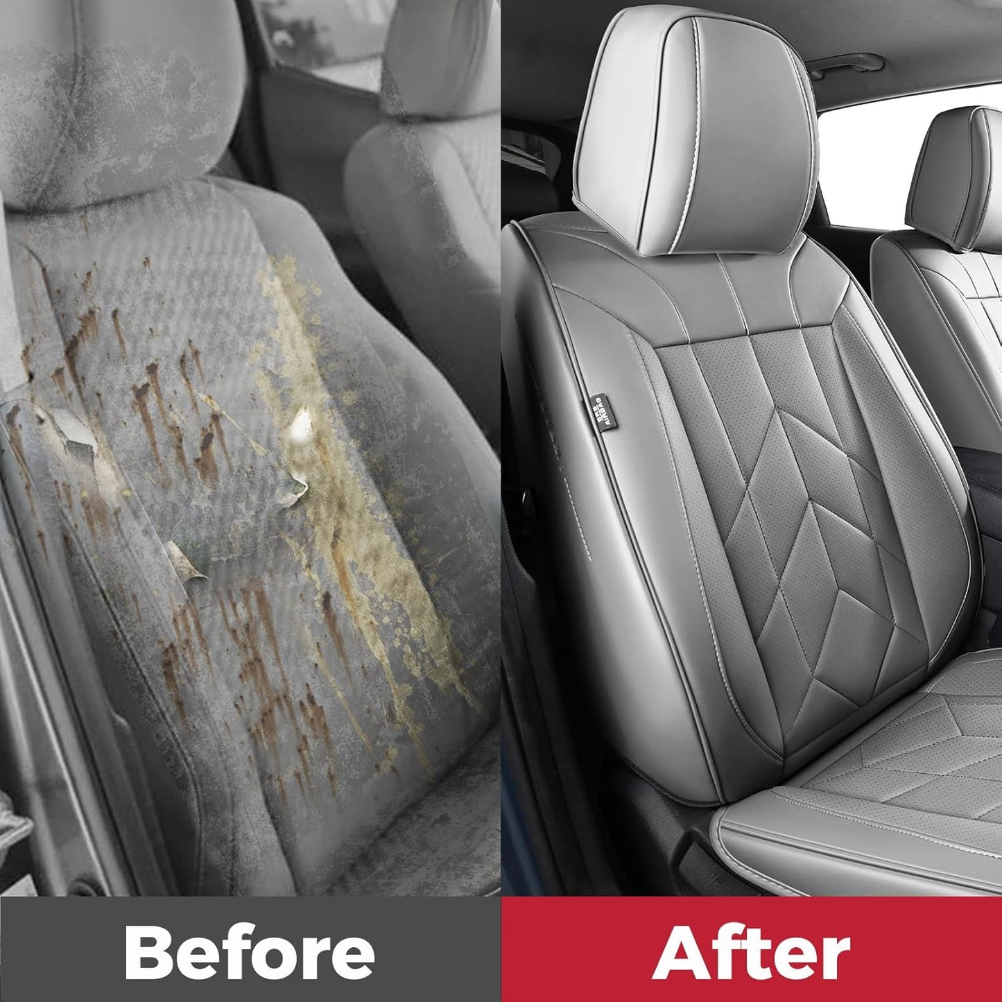 Grey Car Seat Covers Full Set - Waterproof Leather Car Seat Protector Universal Fit Forester Legacy Impreza Tucson Elantra Santa Fe Kona