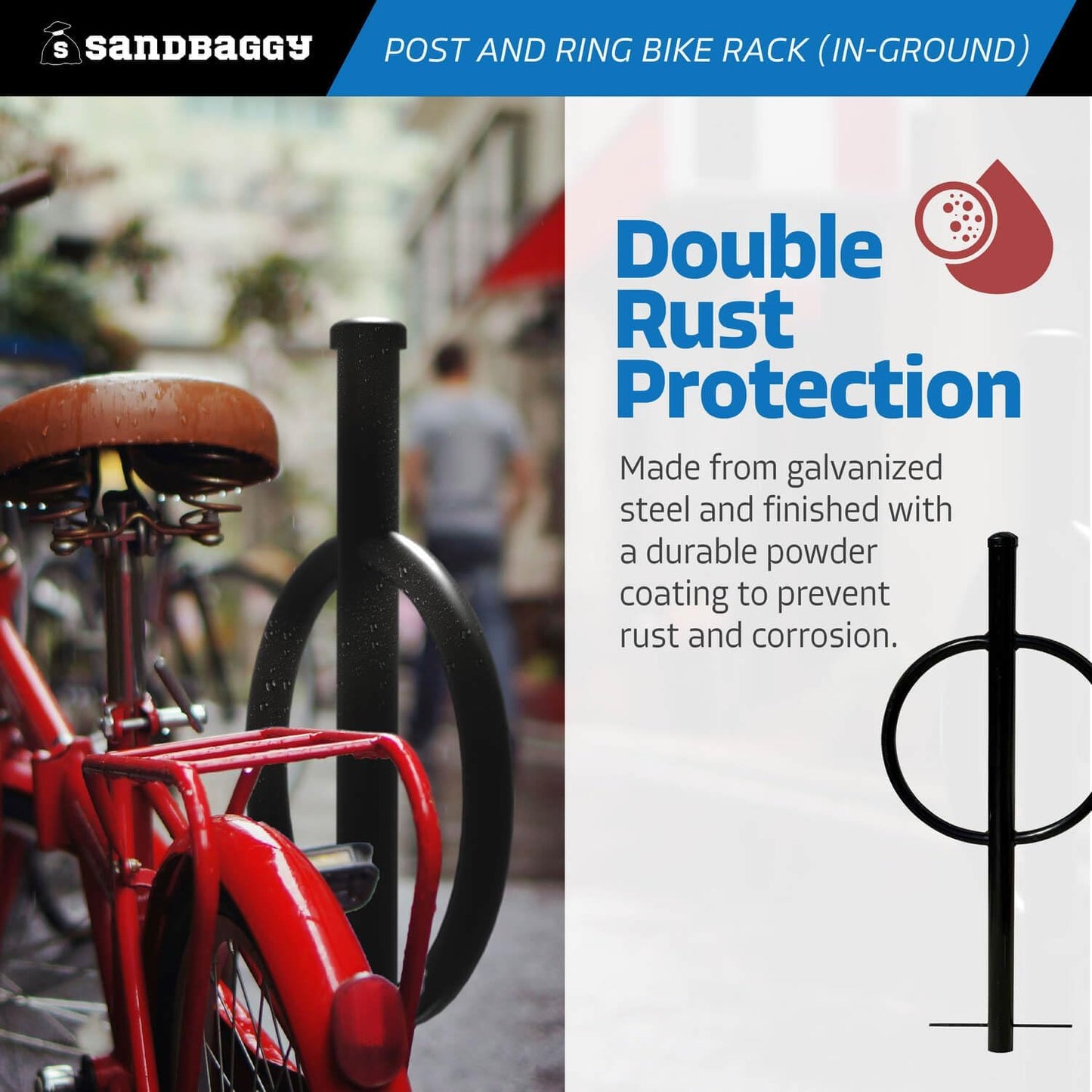 Sandbaggy Post and Ring Bike Rack - Commercial Outdoor Bike Parking Racks (In-Ground, 10)