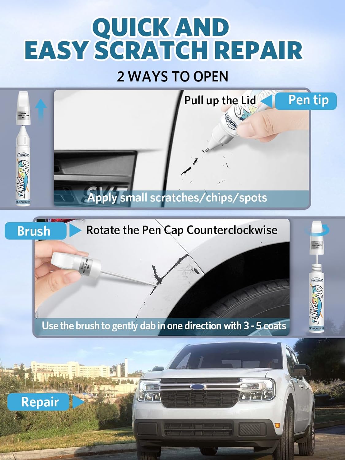 Oxford White(YZ/Z1/M6887) Touch Up Paint for Ford, Car Paint Scratch Repair Remover Pen Color Exact Match, Quick and Easy Fix Automotive Chips and Nicks Scuff