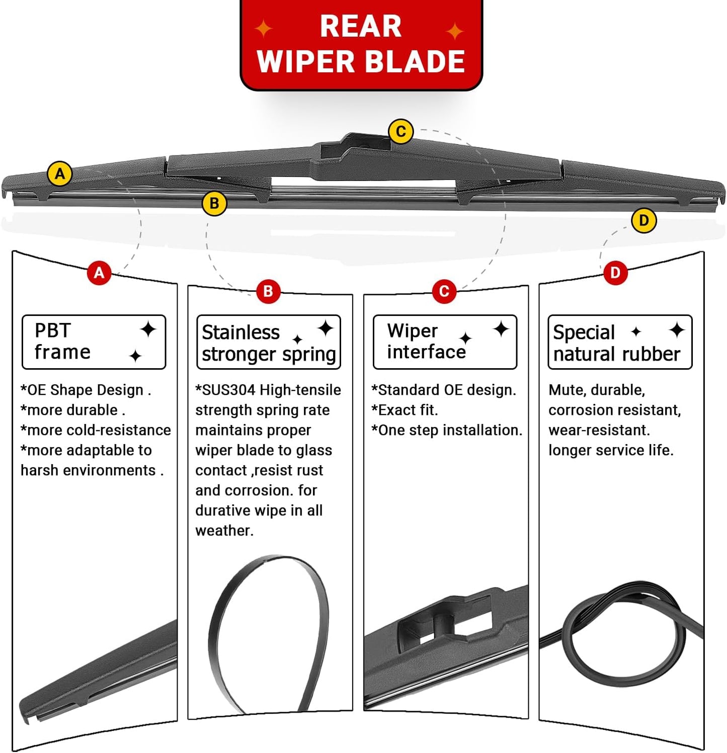 Windshield Wiper Blades Replacement for Toyota Prius 2010 2011 2012 2013 2014 2015 Original Factory Quality Front Rear Wipers Blade Set for My Car - 26" 19" 16" (Pack of 3)