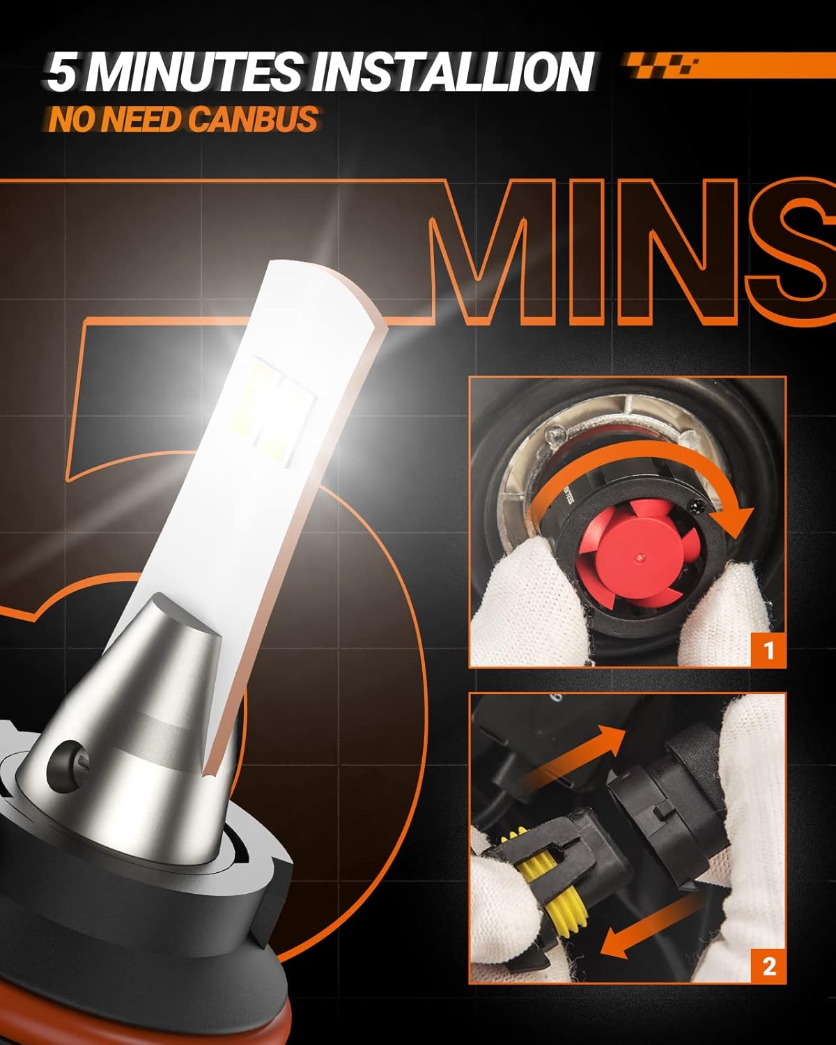 SEALIGHT 9007 LED Bulb, 36000LM 800% Brighter, HB5 Bulb 6500K Cool White, Plug-N-Play IP68 Waterproof, Pack of 2