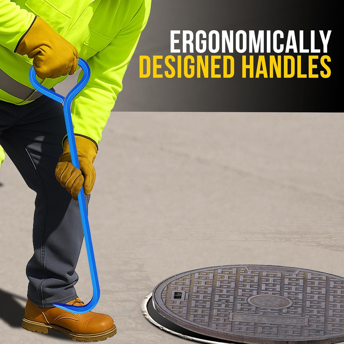 T&T Tools 30-Inch Manhole Hook Tool - Heavy Duty Single Hook for Lifting Manhole Covers, Storm Drains, Septic Tank Risers - Rigid Hex Alloy Steel Tool for Lifting, Pulling, and Removing Covers-6 Pack