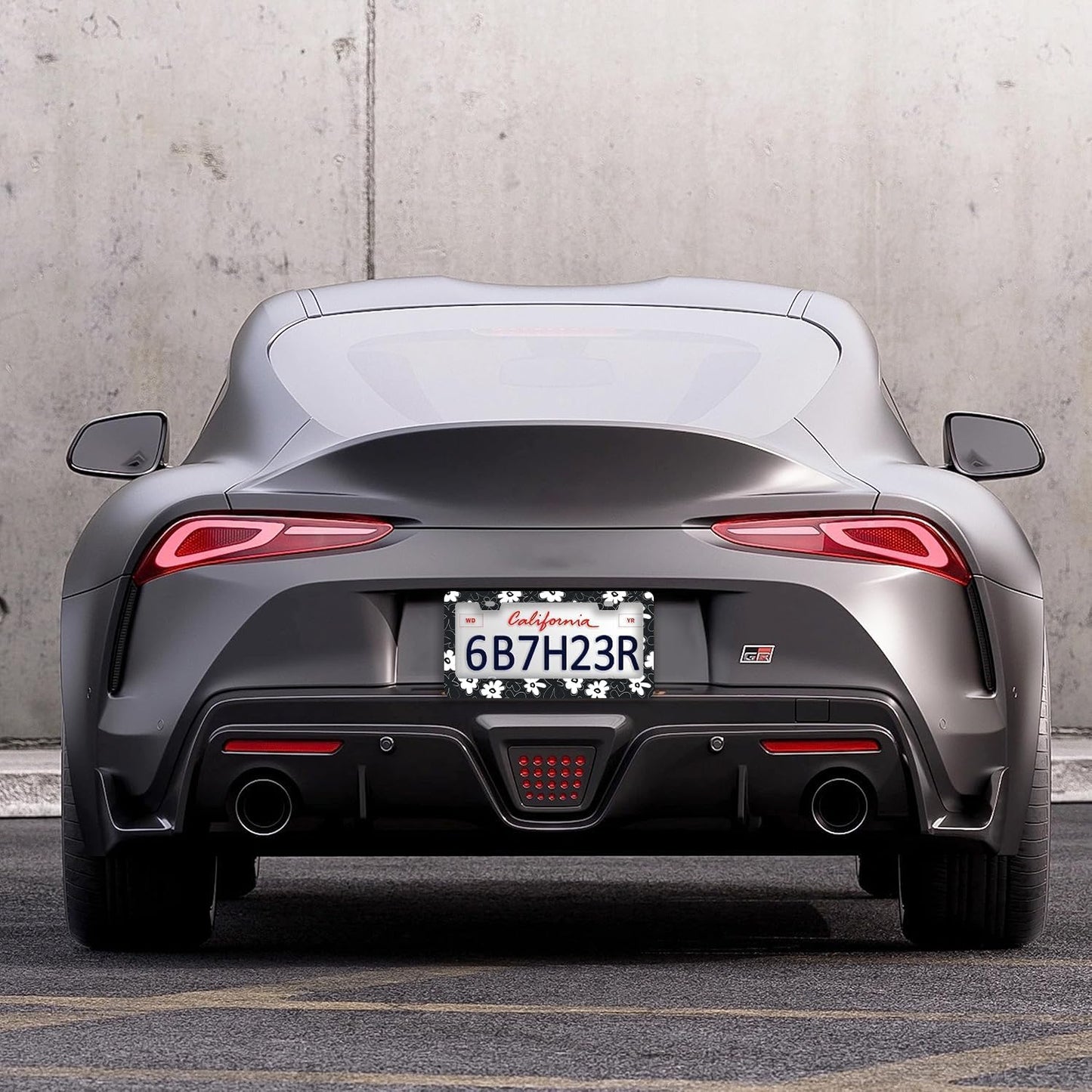 Black and White Flowers License Plate Frames - 2 Pcs Set 2 Holes Stainless Steel Metal Auto Car Accessories Decoration License Plate Frame Cover Size 6.3" x 12.2" Fit US Vehicles for Women Men Gift