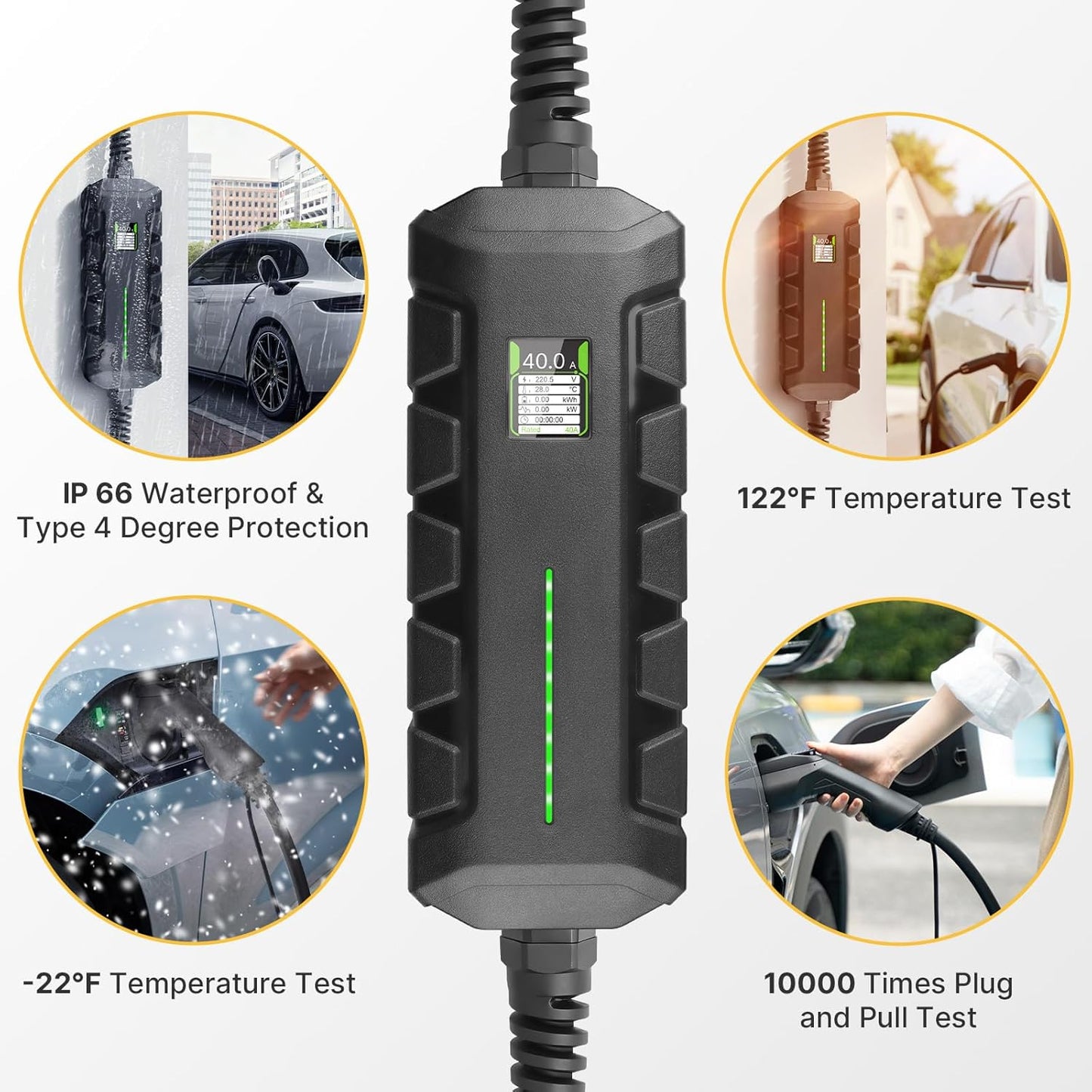 Level 2 EV Charger ETL Certified, 40A 9.6KW Home Charging Station, Plug-in NEMA 14-50 240V, Portable EV Charger with 25FT Cable for SAE J1772 Cars