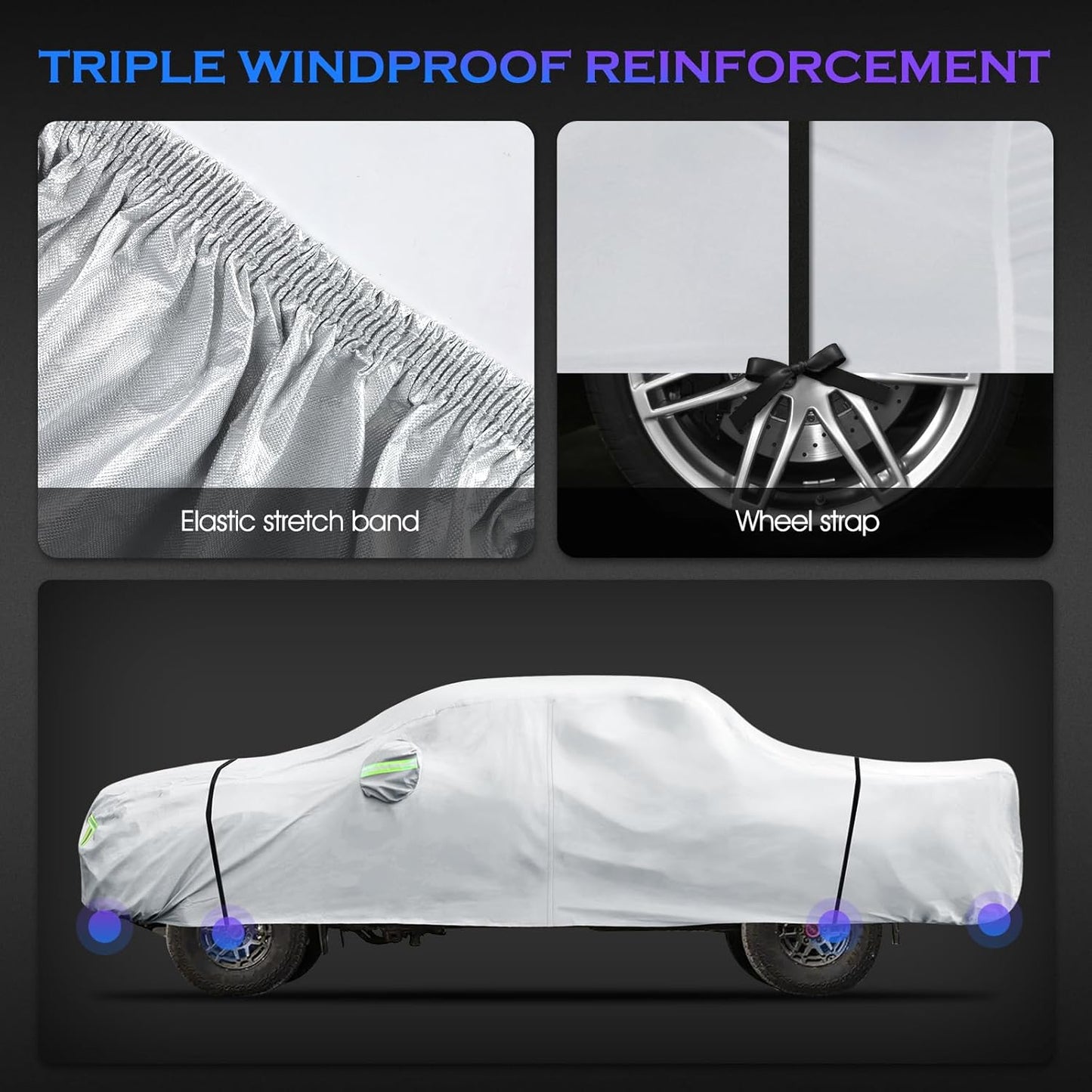 Car Cover Custom Fit for Toyota Tacoma 2005-2023,6 Layers Truck Cover Waterproof All Weather for Automobiles,Outdoor Full Exterior Cover,Rain, Sun, Wind Protection,Silver