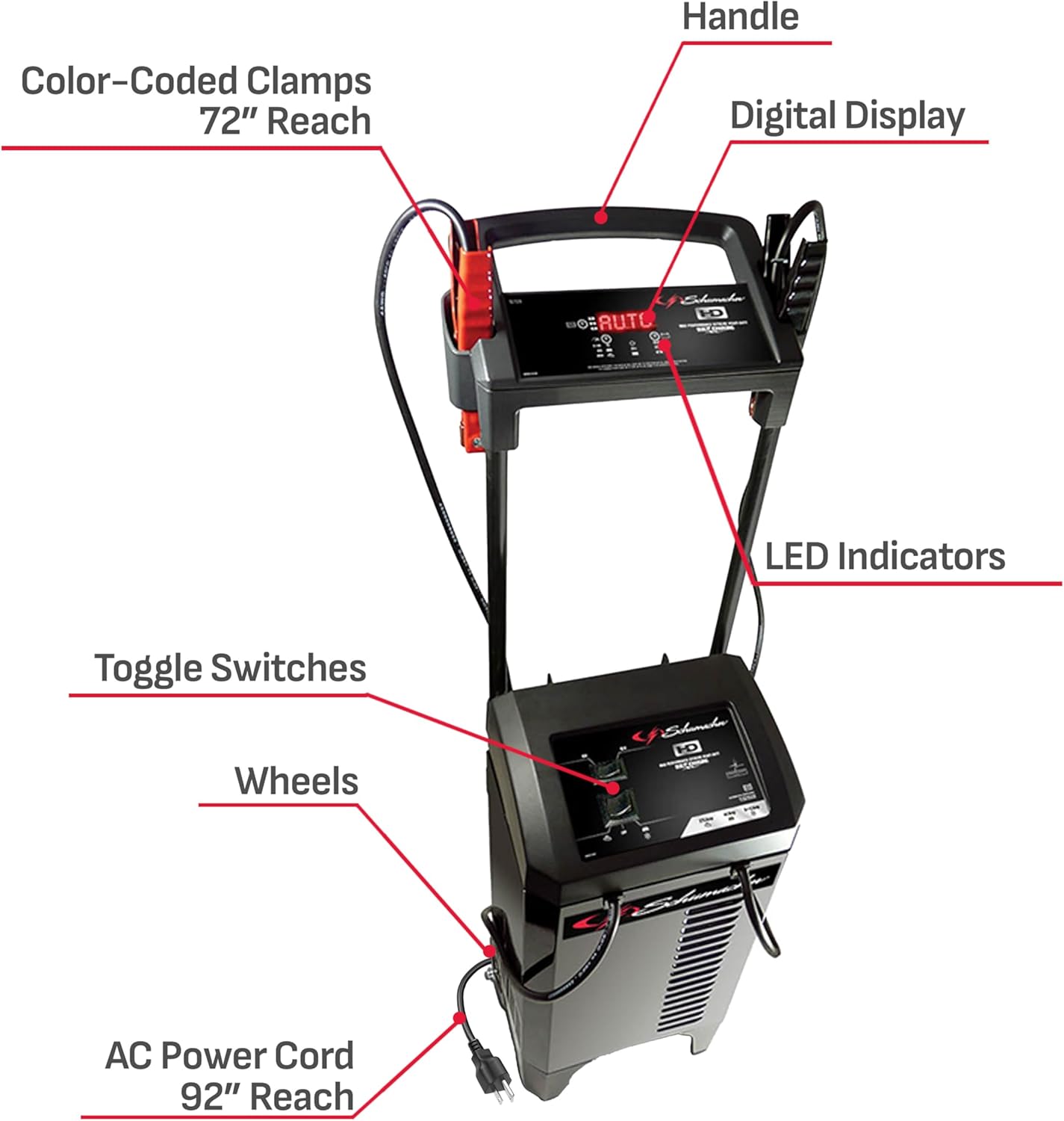 Schumacher Electric Wheeled 6A Car Battery Charger and 275A Engine Starter, 6-in-1 Solution for 6V/12V Batteries, Battery Maintainer, 40A Boost, SC1326, For Power Sport, Automotive, & Marine Batteries