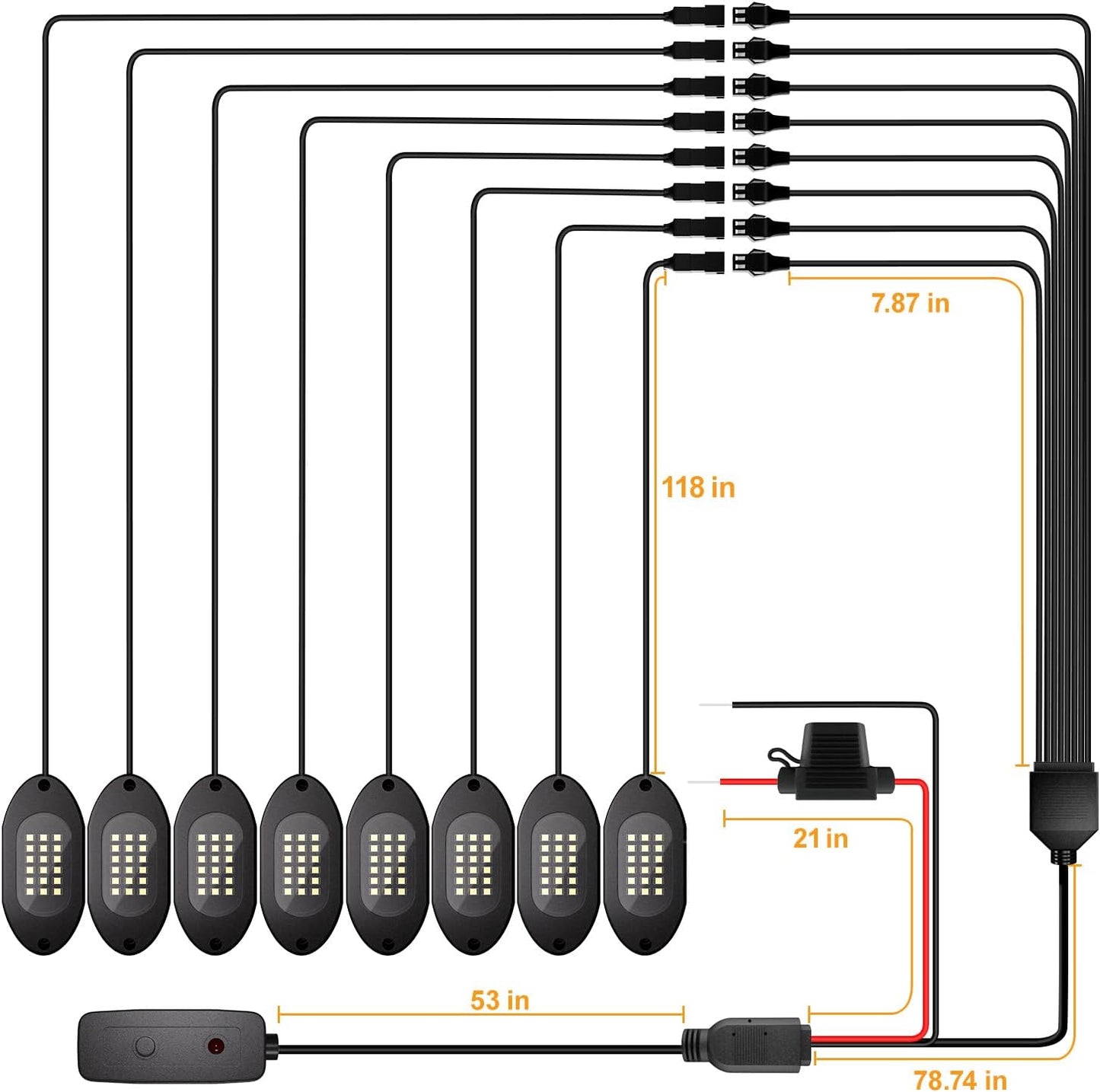 Honalia White LED Rock Lights Kits 8 Pods, 6000K Pure White Rock Lights with Switch