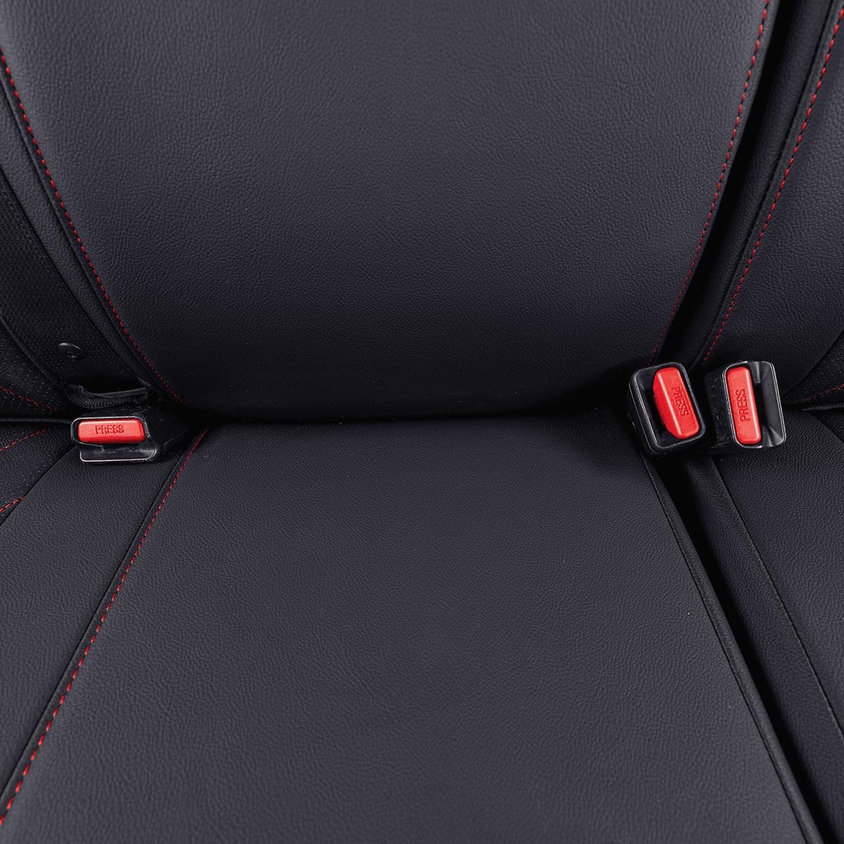 EKR Custom Fit Tacoma Car Seat Covers for Select Toyota Tacoma 2024 2025 Xtra Cab SR - Full Set,Leather(Black with Red Trim)