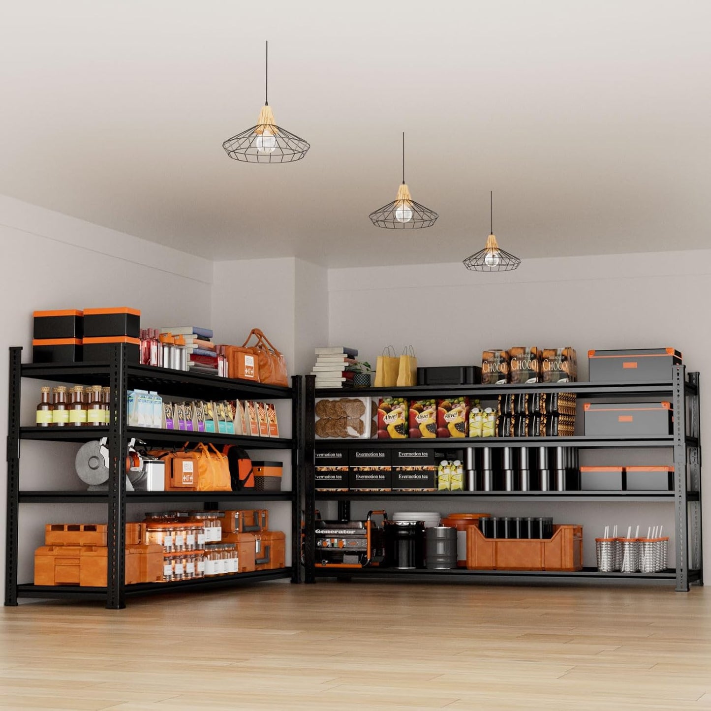 Storage Shelves Heavy Duty 4 PCS, 60"L x 24"W x 60"H Garage Wire Shelving Unit Loads 2640LBS, 4-tier Adjustable Metal Industrial Utility Shelf Rack for Kitchen, Laundry, Pantry, Warehouse, Basement