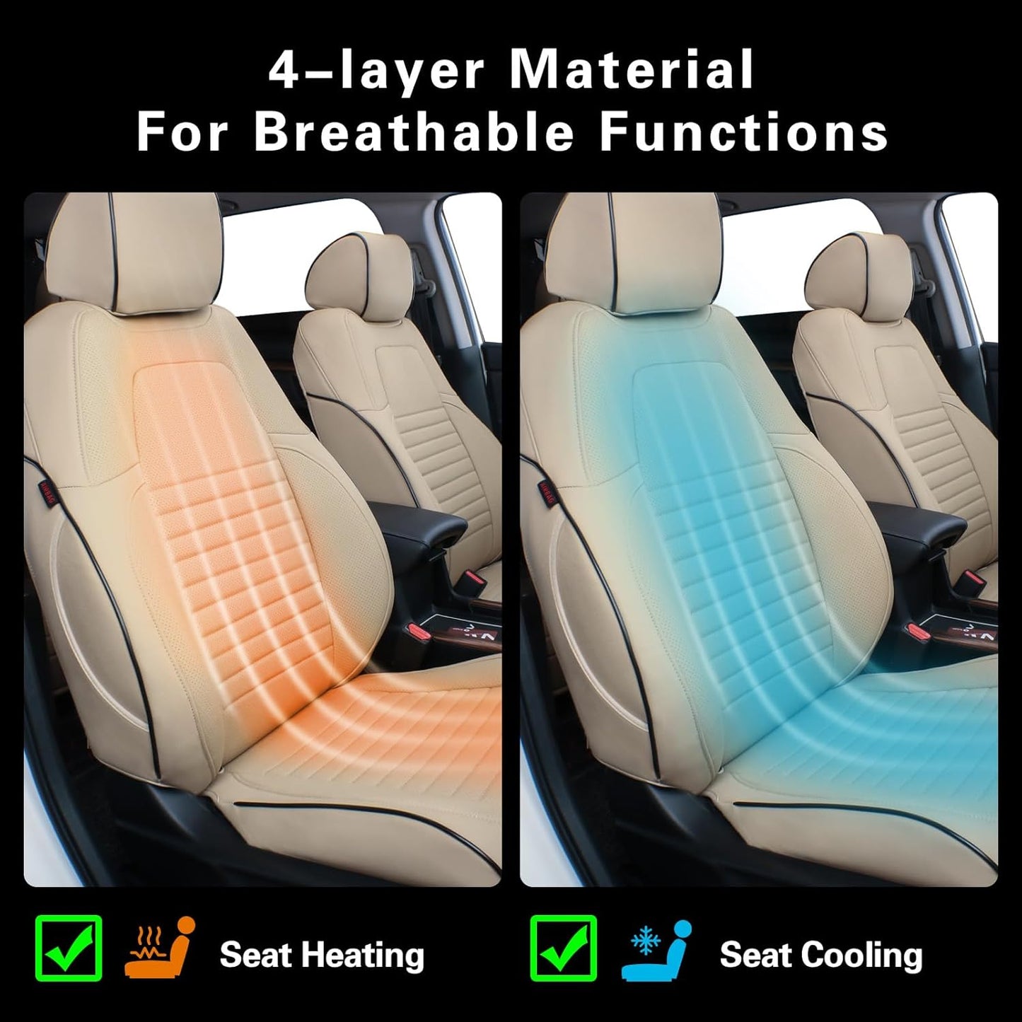 EKR Accord Car Seat Covers for Cars Honda Accord EX,EX-L,Sport,Sport SE,Touring 2017,Rear Row W/Split,Car Seat Covers Full Set,Leather Seat Covers Front Seats & Back-Leather(Beige)