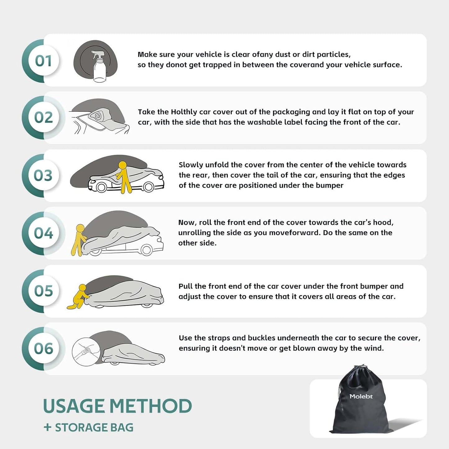 Car Cover Waterproof All Weather for Automobiles, Outdoor Full Exterior Covers for Sedans (Length: 186"-193") Rain Winter Sun Protection. Universal Fit for Toyota Camry, Honda Accord, etc.