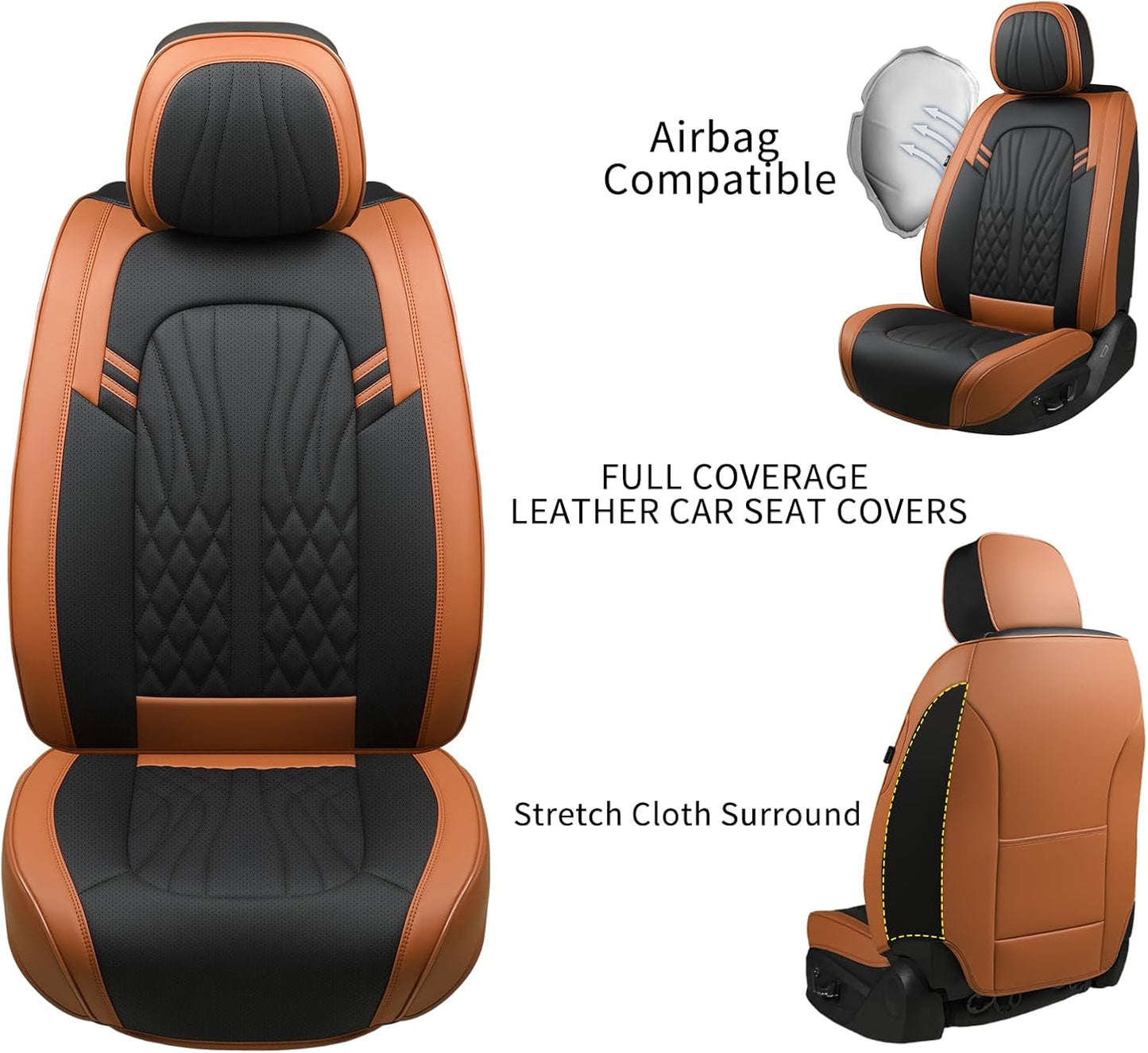 Car Seat Covers Front Seats, Car Seat Protector Waterproof, Car Seat Cushion Nappa Leather, Driver Seat Cover Brown Carseat Cover Universal Fit for Most Cars Brown&Black