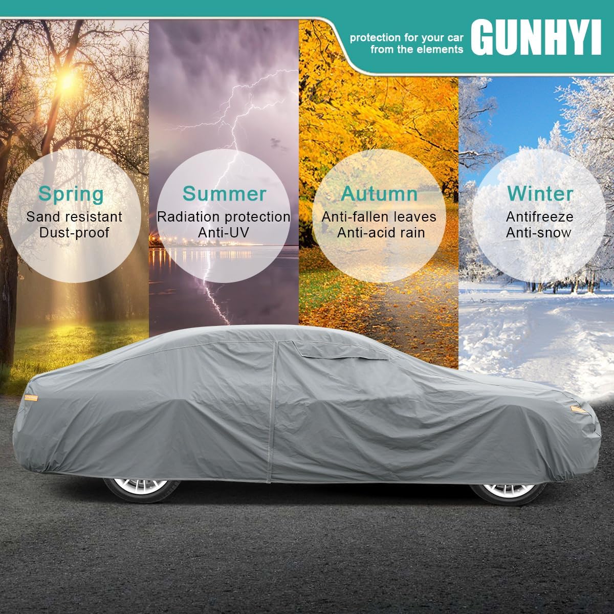 Premium Car Cover Custom Fit Dodge Challenger Hellcat (2008-2025), 16 Layers Heavy Duty Car Cover Waterproof All Weather with Zipper Door for Sun Rain Snow Dust Uv Protection