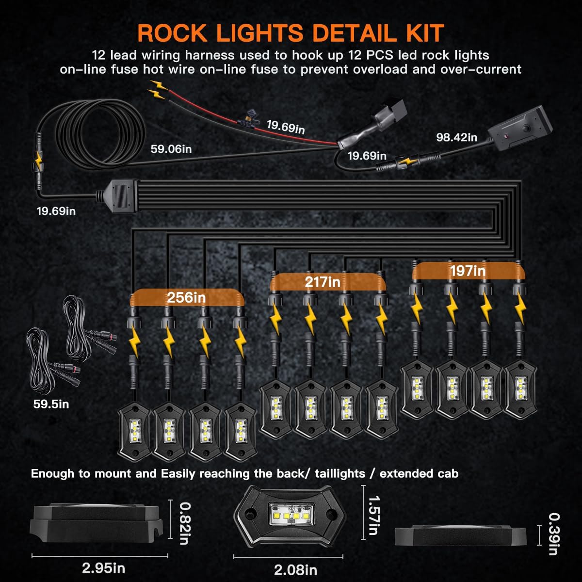 R3 White LED Rock Lights Kit 12PCS with Switch Wire Harness for ATV UTV SUV Off Road RZR Trucks Underglow Pure White Lights Trail Rig Lights Under Body High Power Waterproof Shockproof Light