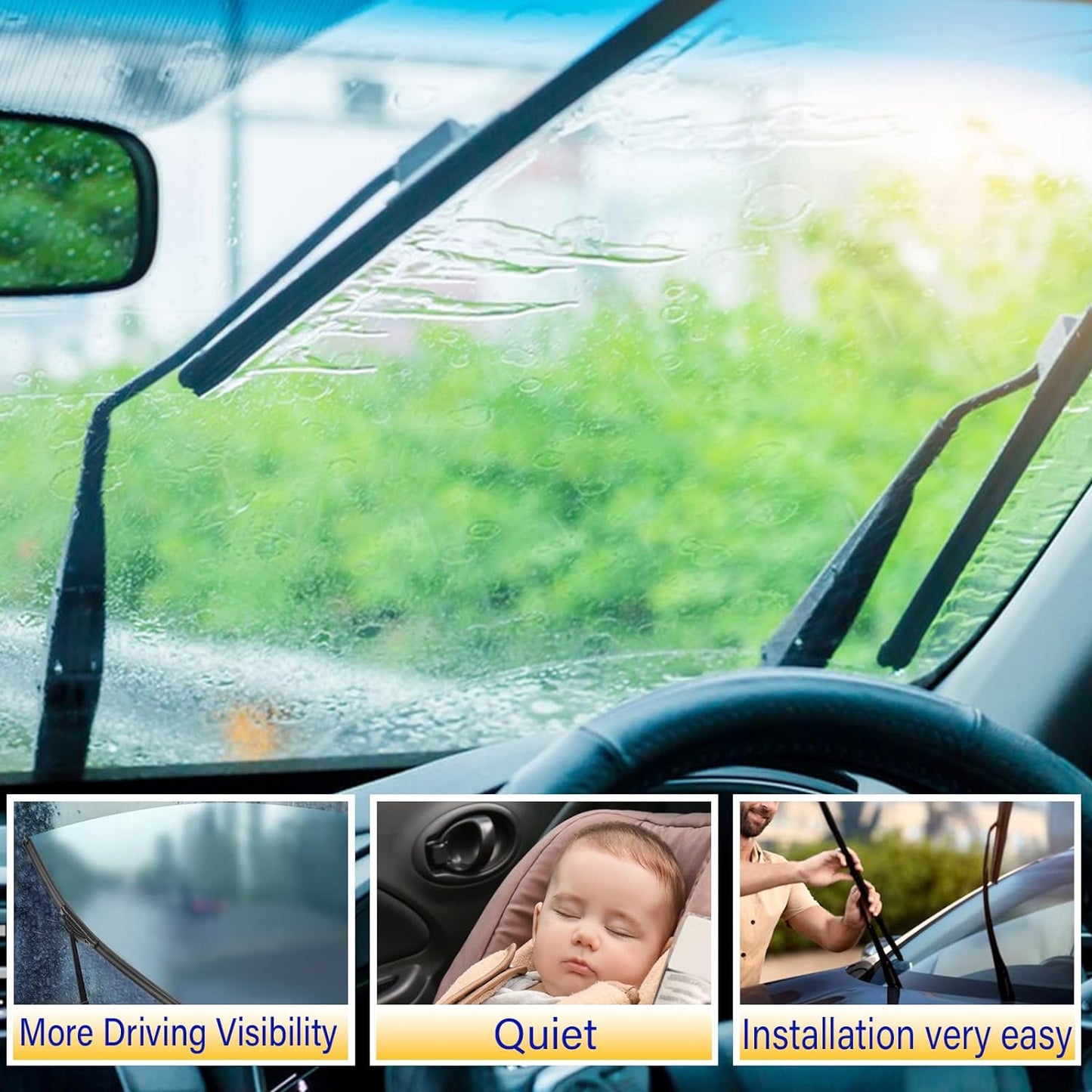 3 wipers Replacement for 2008-2012 Jeep Liberty, Windshield Wiper Blades Original Equipment Replacement - 19"/19"/14" (Set of 3) U/J HOOK